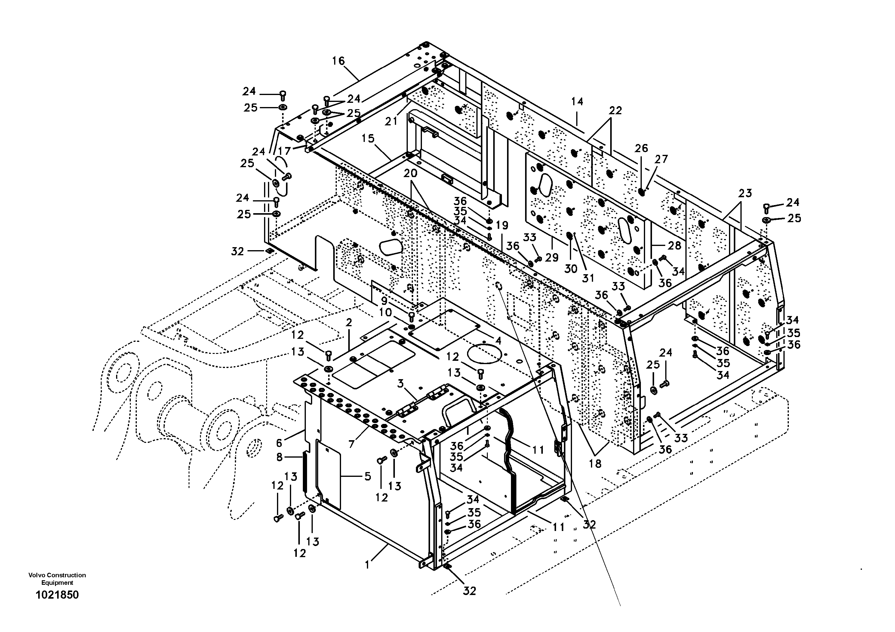 Схема запчастей Volvo EC330B - 60013 Cowl frame EC330B SER NO INT 10713- EU&NA 80001-