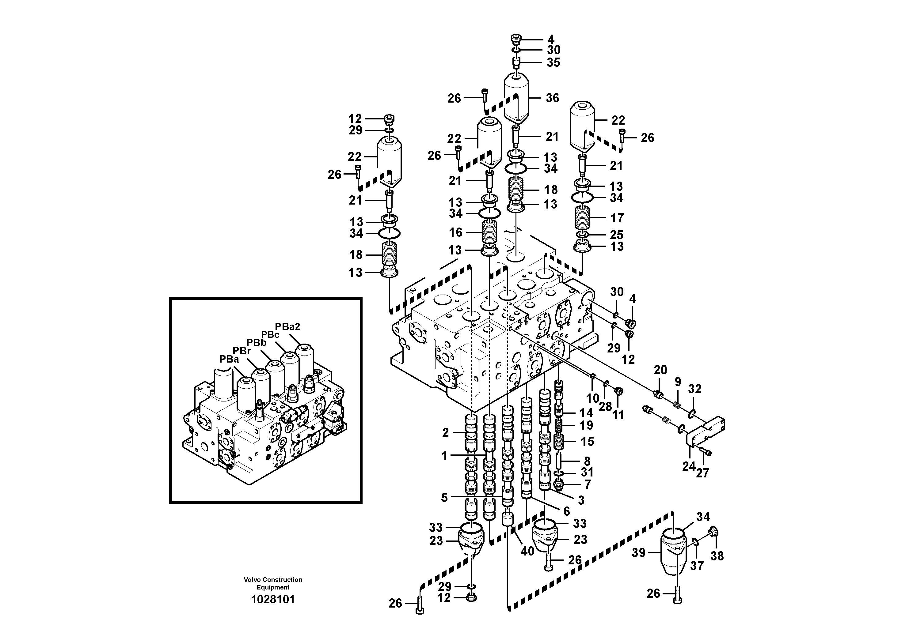 Схема запчастей Volvo EC330B - 22144 Main control valve, boom and bucket and travel Rh EC330B SER NO INT 10713- EU&NA 80001-