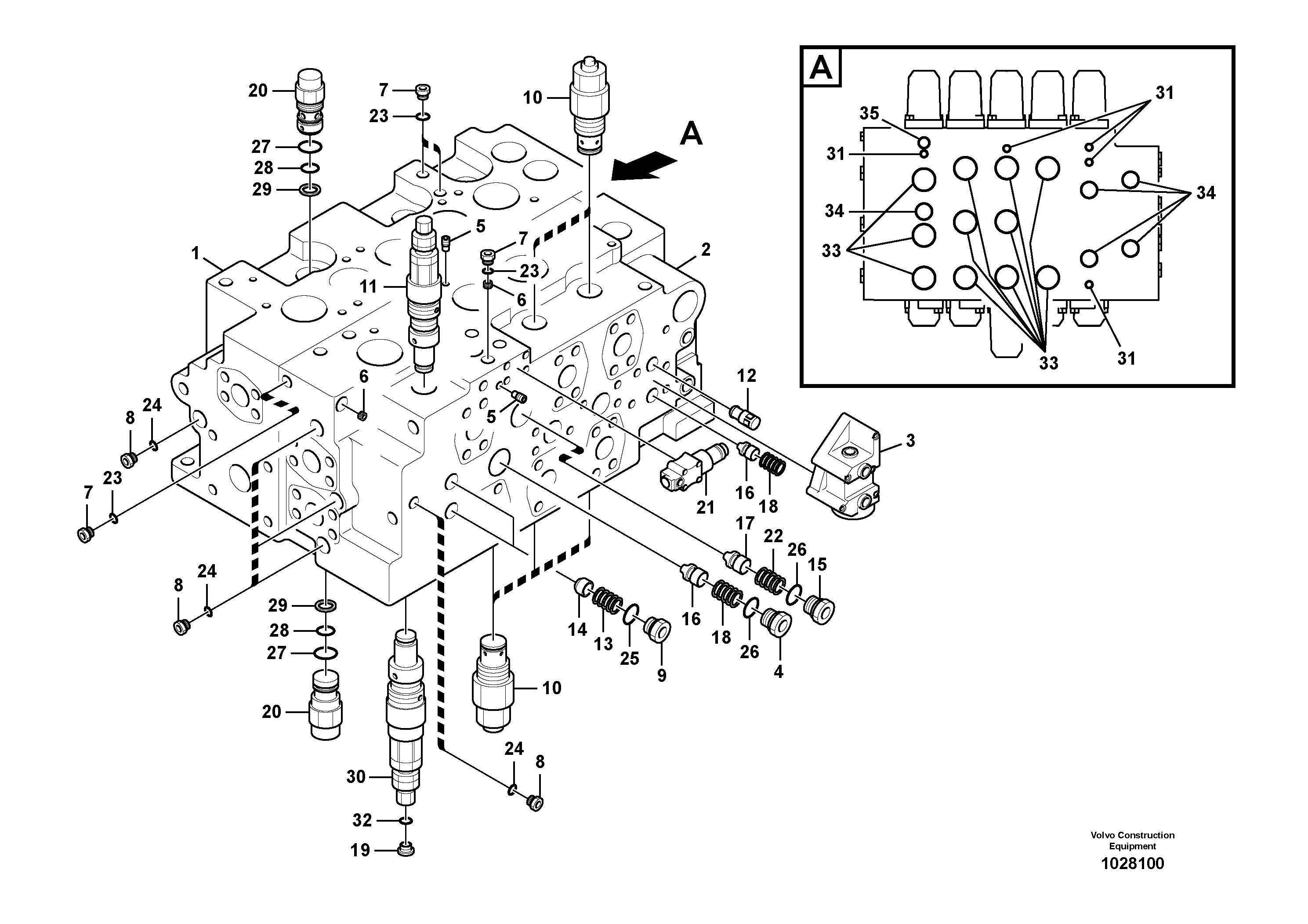Схема запчастей Volvo EC330B - 46955 Main control valve, relife valve and boom holding EC330B SER NO INT 10713- EU&NA 80001-