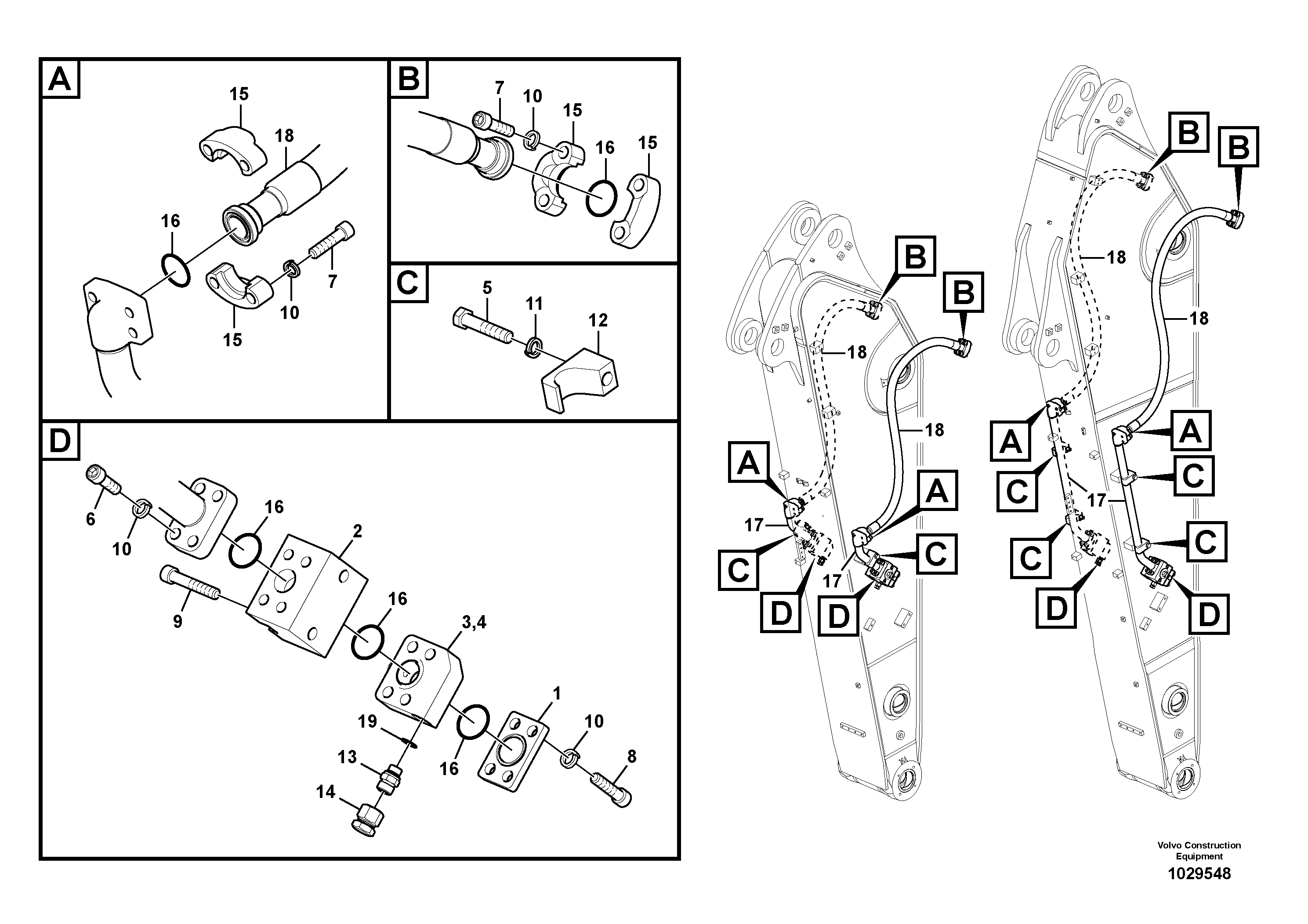 Схема запчастей Volvo EC330B - 56968 Working hydraulic, hammer and shear for dipper arm EC330B SER NO INT 10713- EU&NA 80001-