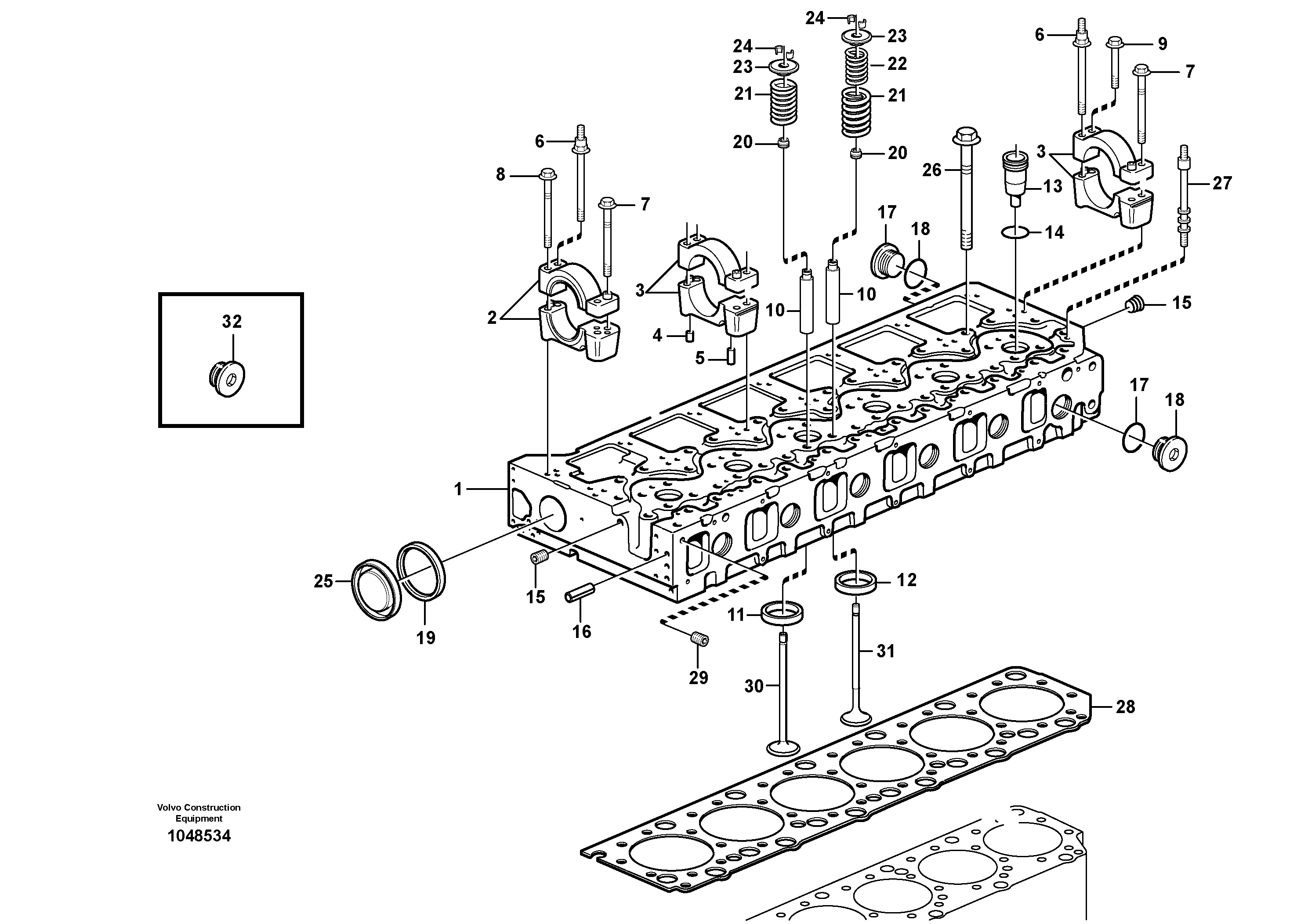 Схема запчастей Volvo EC330B - 21284 Головка блока цилиндров EC330B SER NO INT 10713- EU&NA 80001-