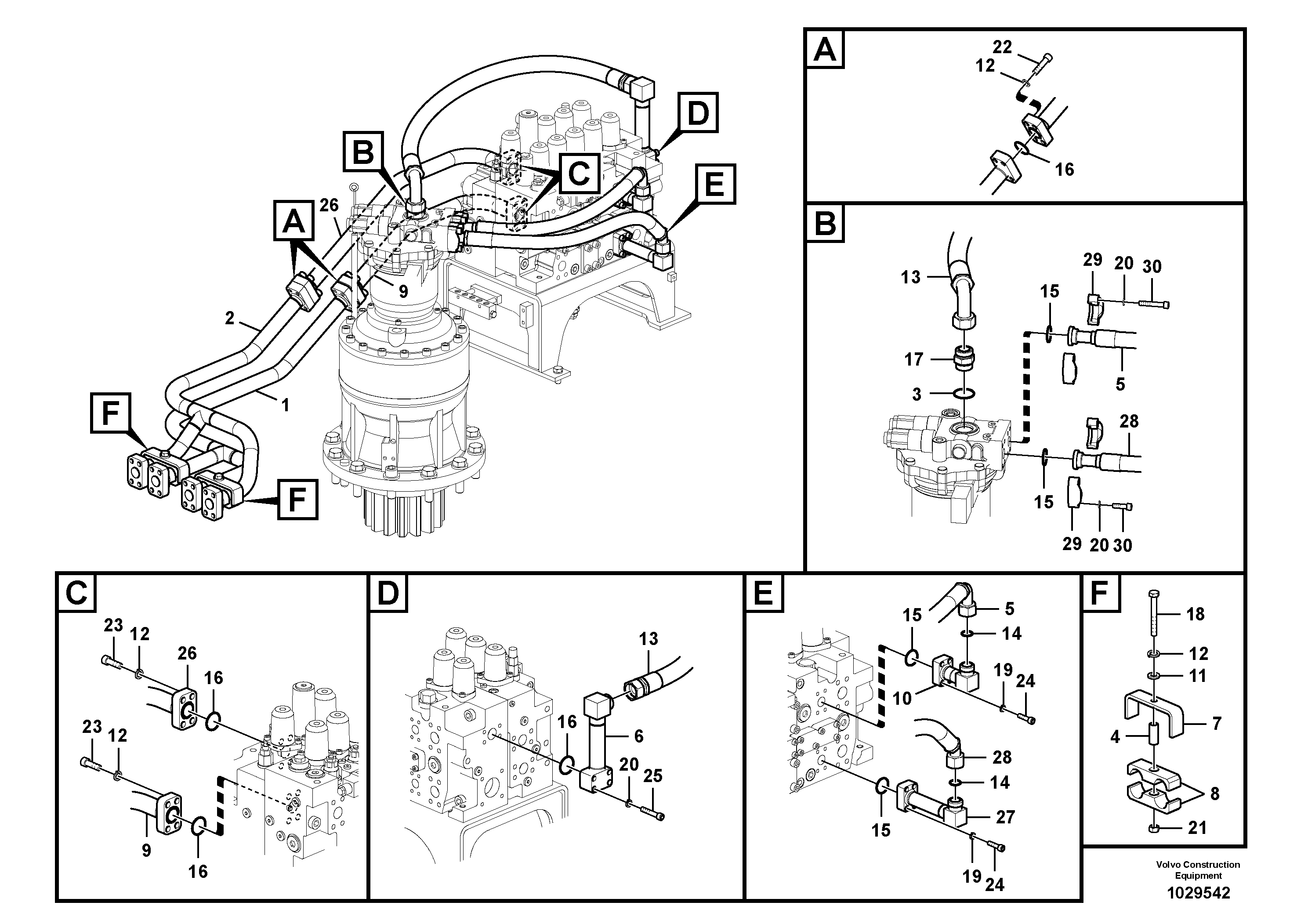 Схема запчастей Volvo EC330B - 95826 Hydraulic system, control valve to boom and swing EC330B PRIME S/N 15001-