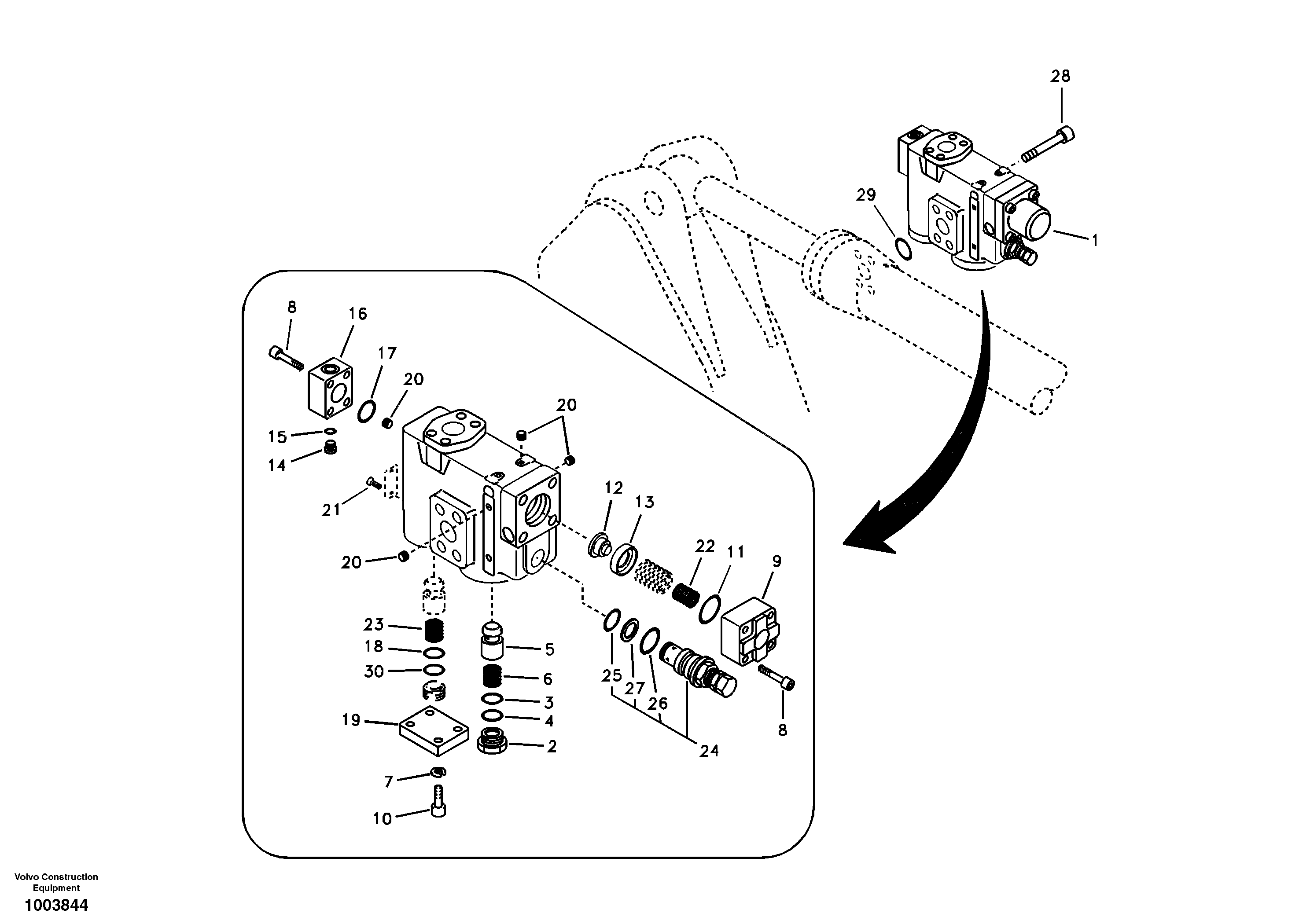 Схема запчастей Volvo EC330B - 66819 Working hydraulic, dipper arm rupture valve mount EC330B