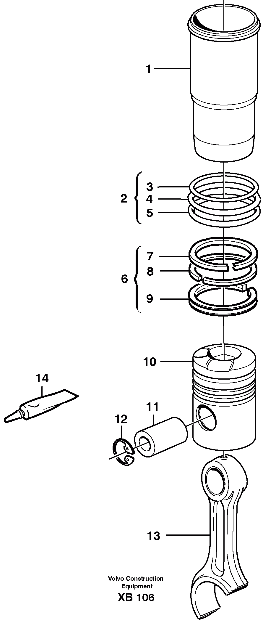 Схема запчастей Volvo EC330B - 6232 Cylinder liner and piston EC330B