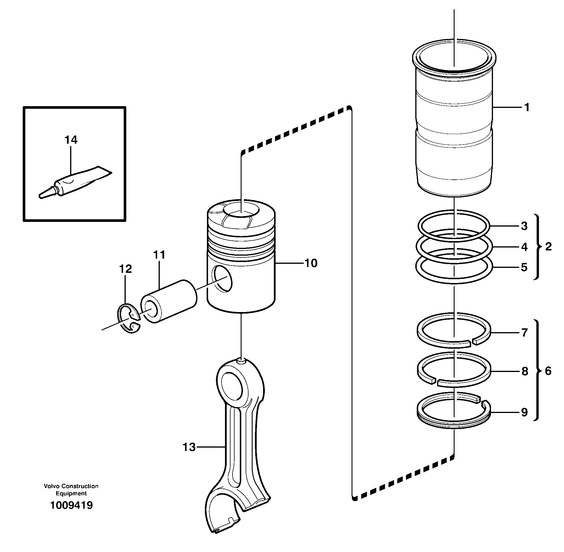 Схема запчастей Volvo EC330B - 8714 Cylinder liner and piston EC330B