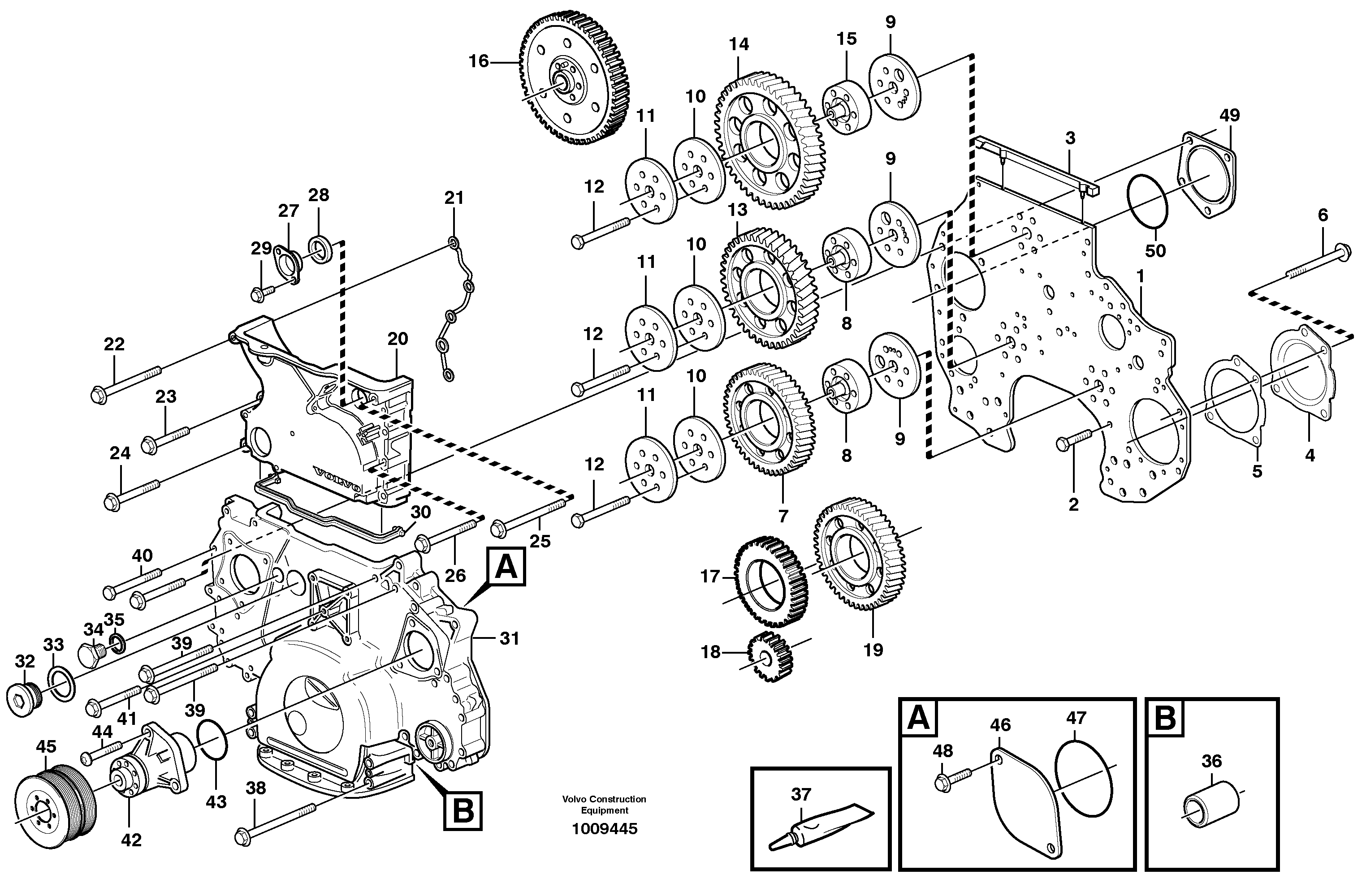 Схема запчастей Volvo EC330B - 49291 Timing gear casing and gears EC330B