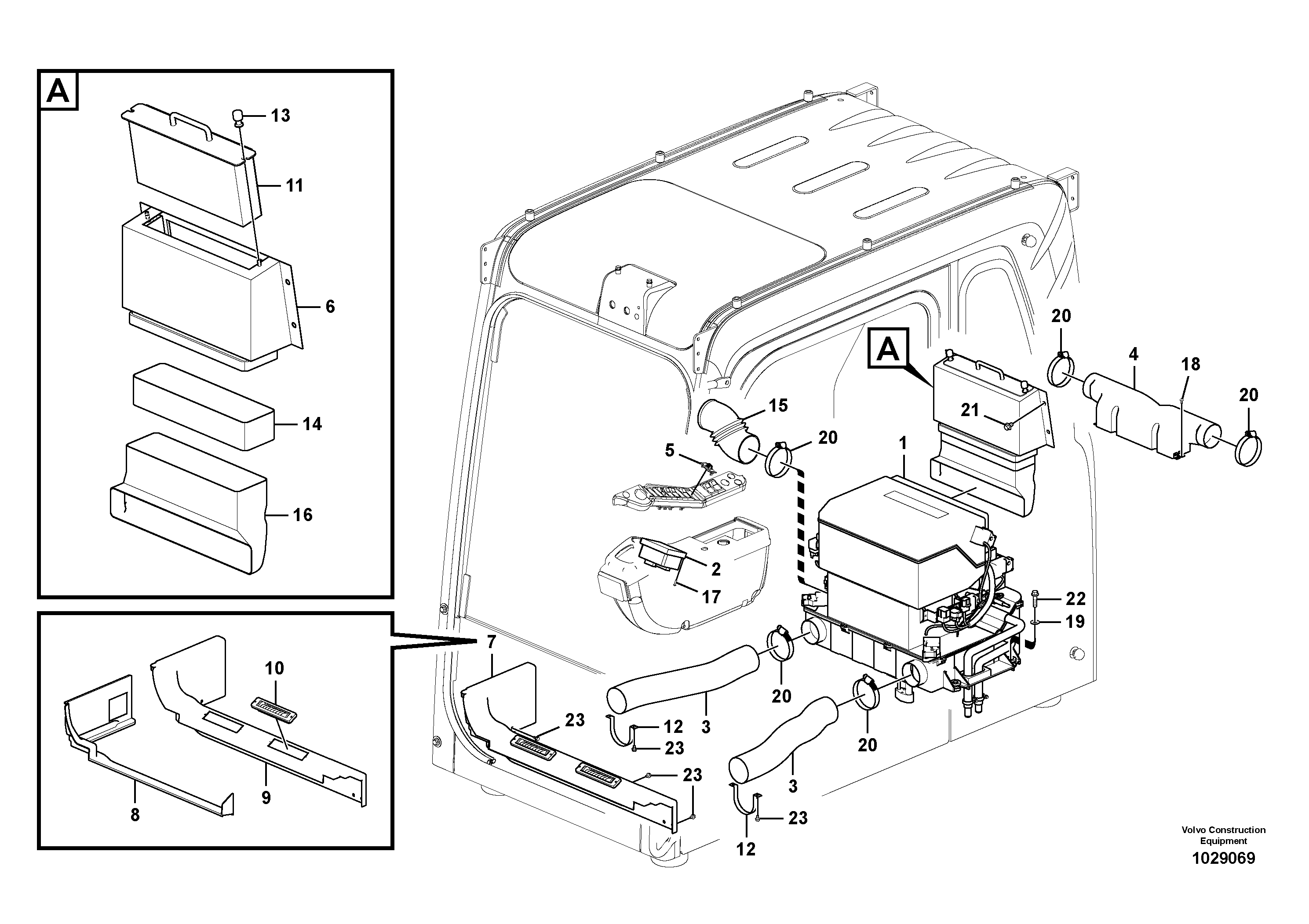 Схема запчастей Volvo EC330B - 23417 Air duct in cabin and cabin floor EC330B PRIME S/N 15001-