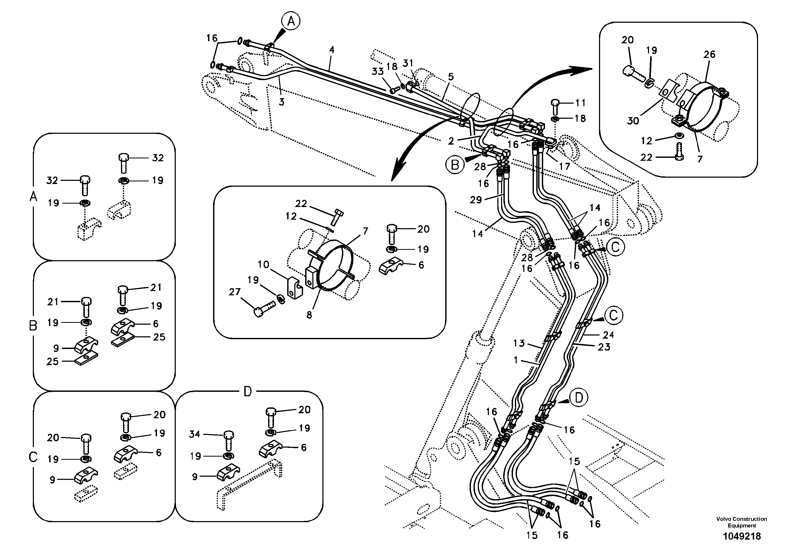 Схема запчастей Volvo EC180B - 36054 Working hydraulic, dipper arm cylinder on adjustable boom EC180B