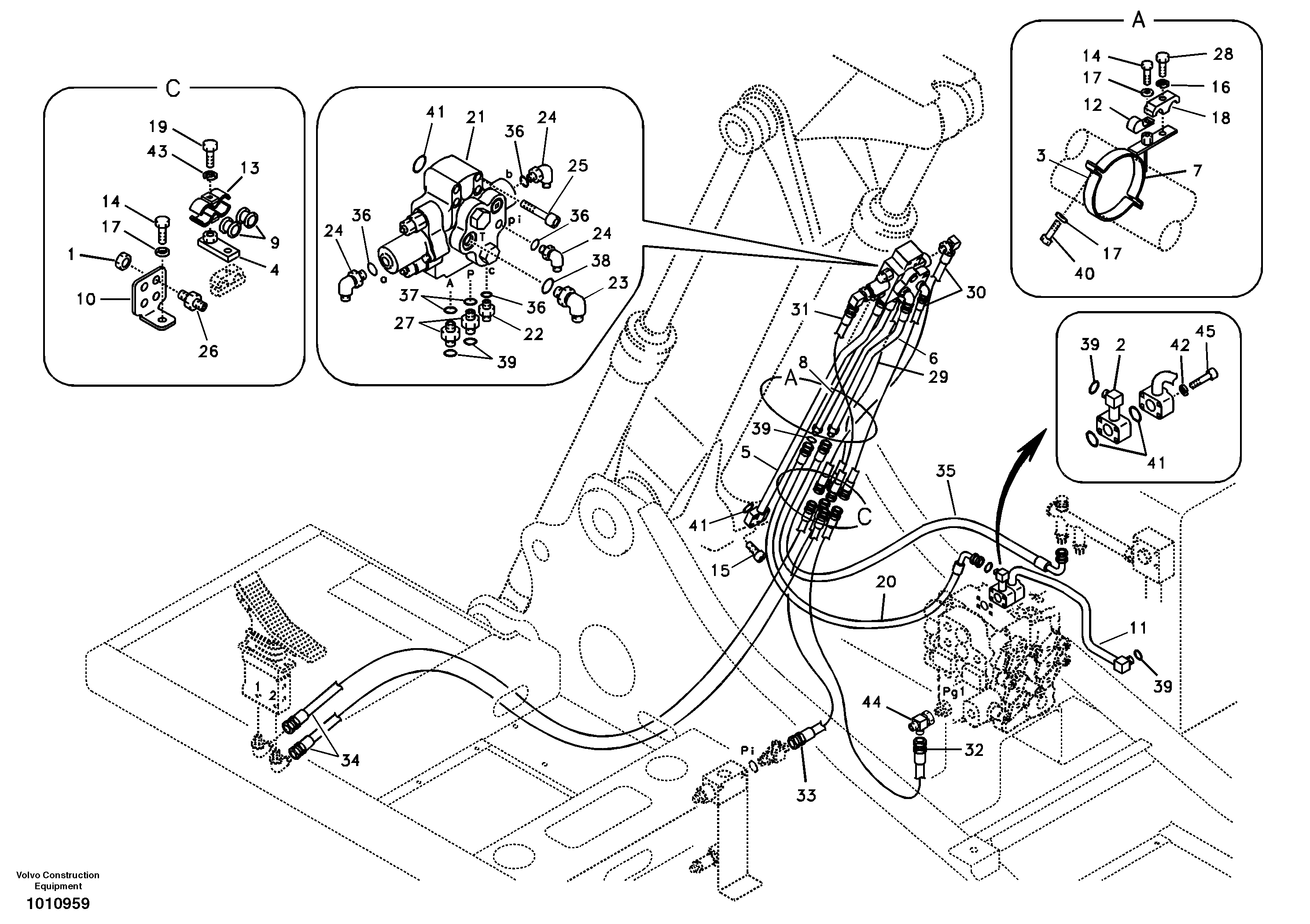 Схема запчастей Volvo EC180B - 45719 Working hydraulic, 2nd boom cylinder on adjustable boom EC180B