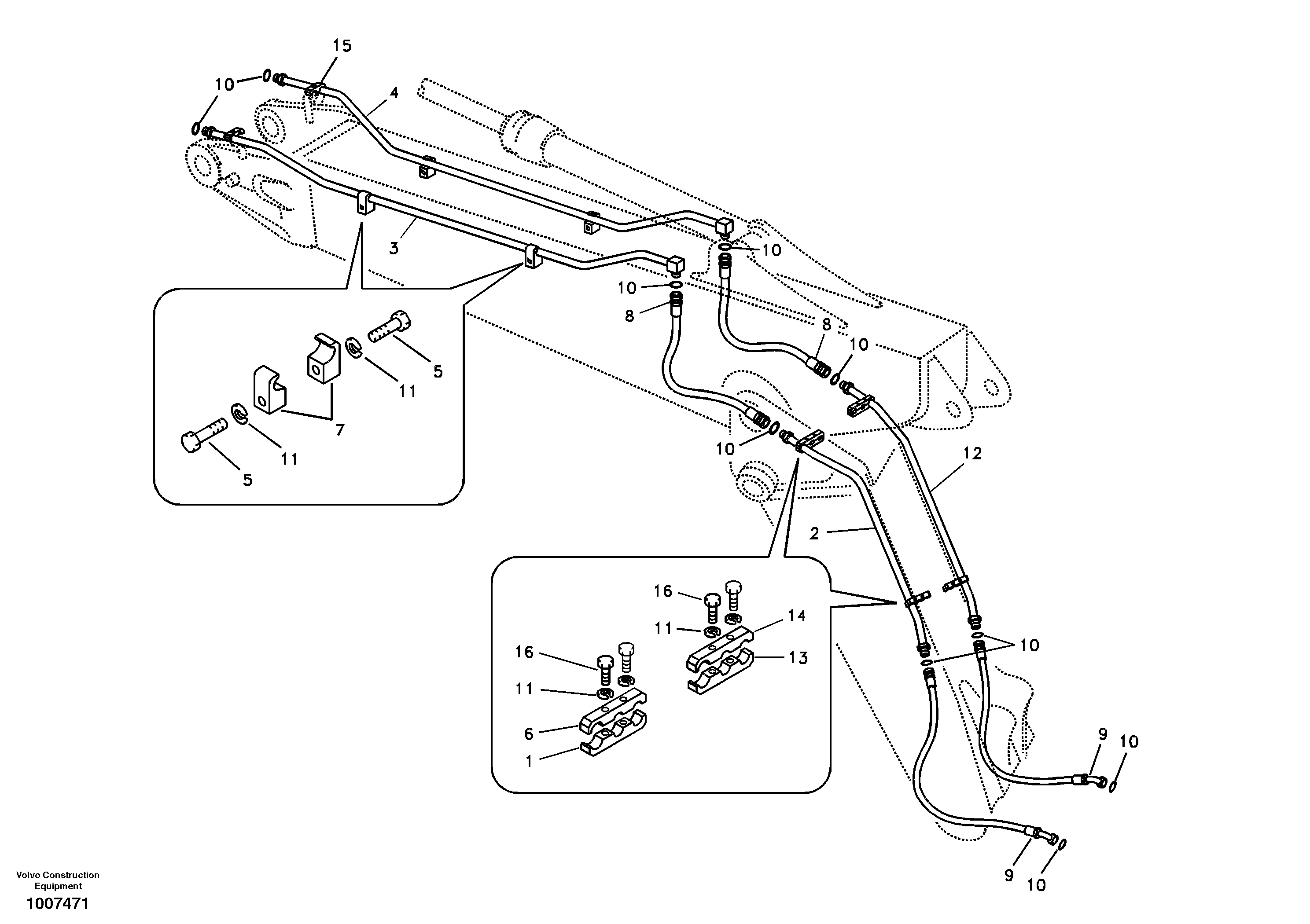 Схема запчастей Volvo EC180B - 9598 Working hydraulic, hammer and shear for adjustable boom EC180B