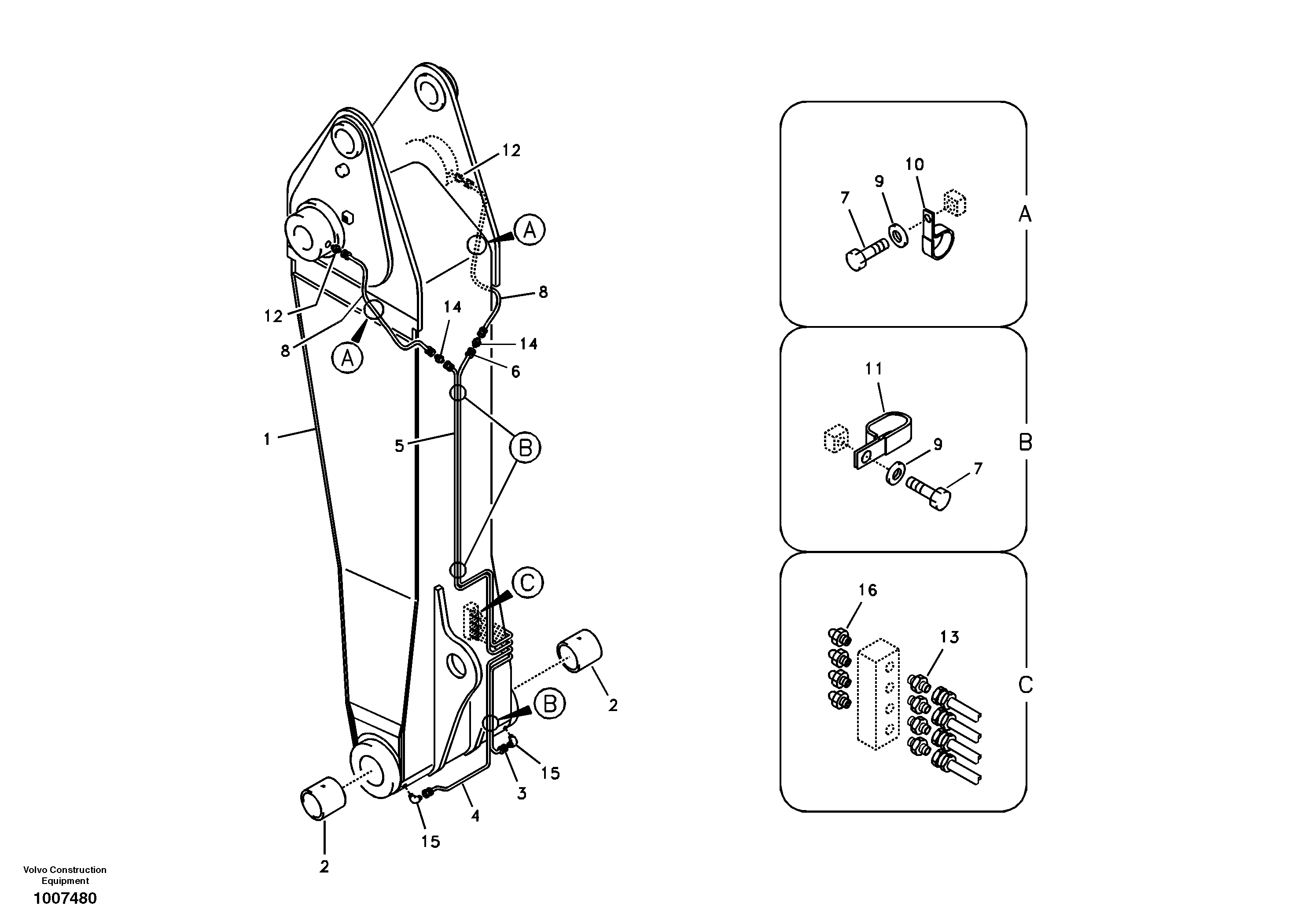 Схема запчастей Volvo EC180B - 17266 Boom and grease piping, adjustable 1st EC180B