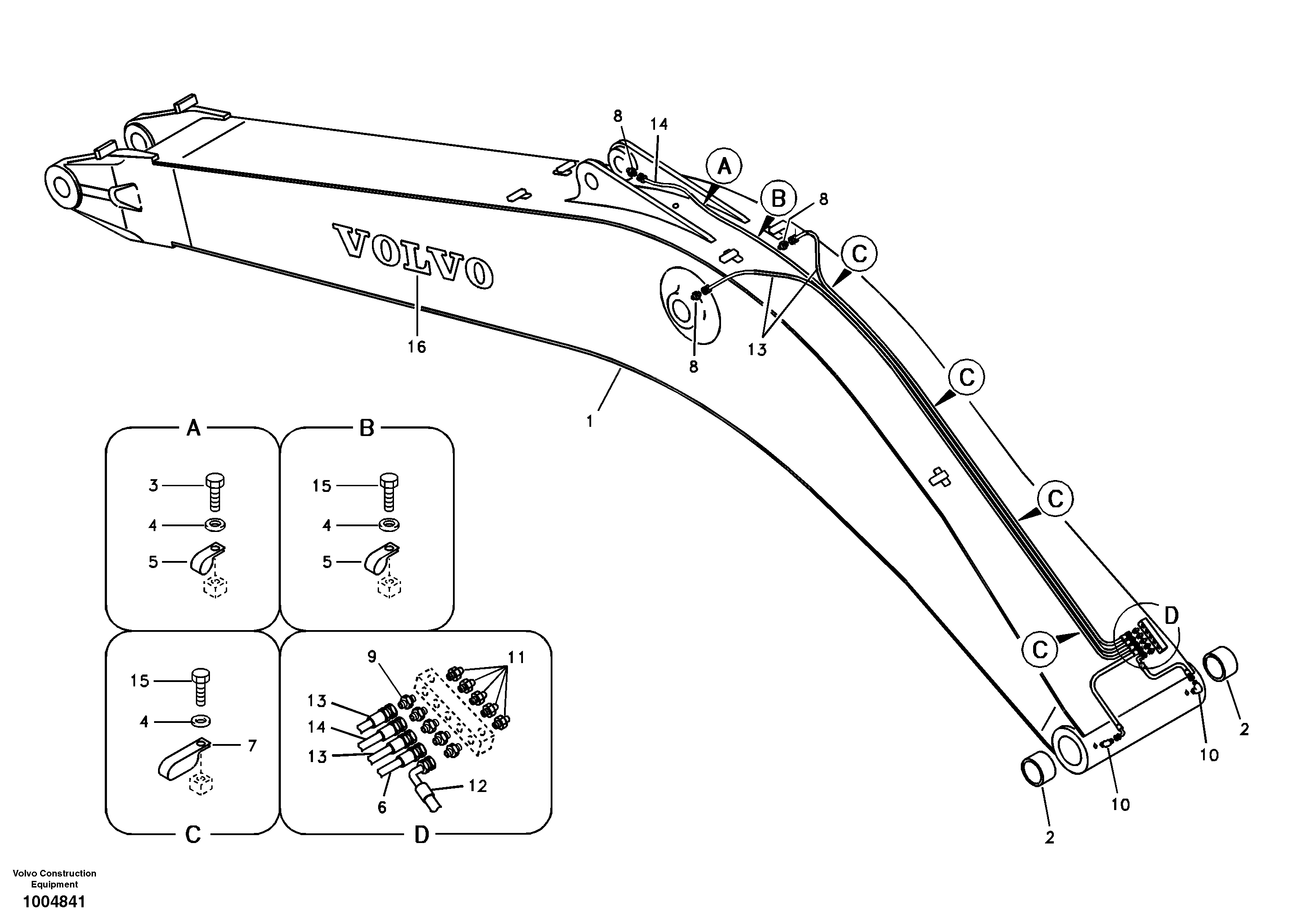 Схема запчастей Volvo EC180B - 64767 Boom and grease piping EC180B