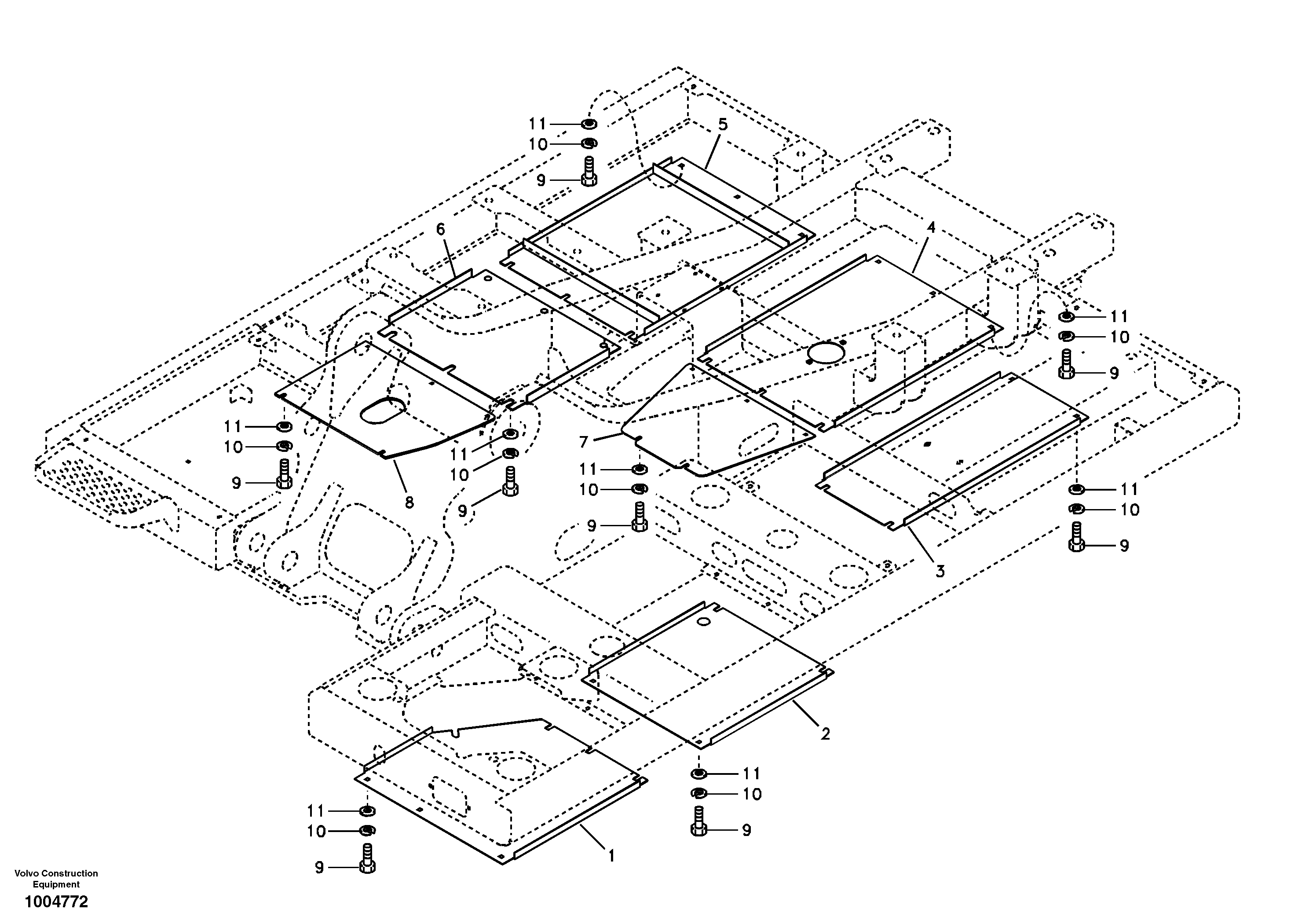 Схема запчастей Volvo EC180B - 102115 Hatches under engine, hydr.pumps, cooler, m.valve and fuel tank EC180B PRIME S/N 12001-