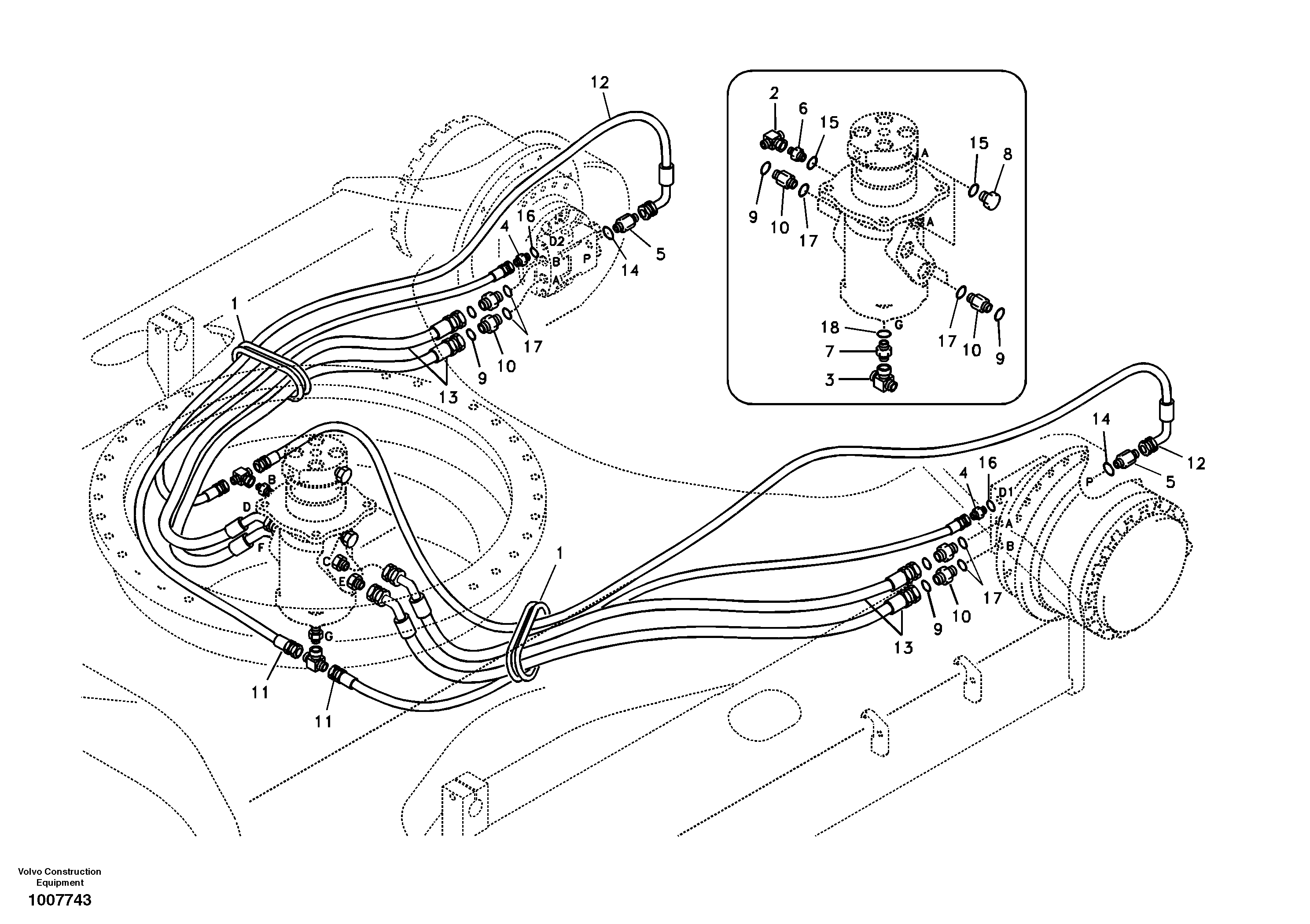 Схема запчастей Volvo EC180B - 51759 Turning joint line, turning joint to travel motor EC180B PRIME S/N 12001-