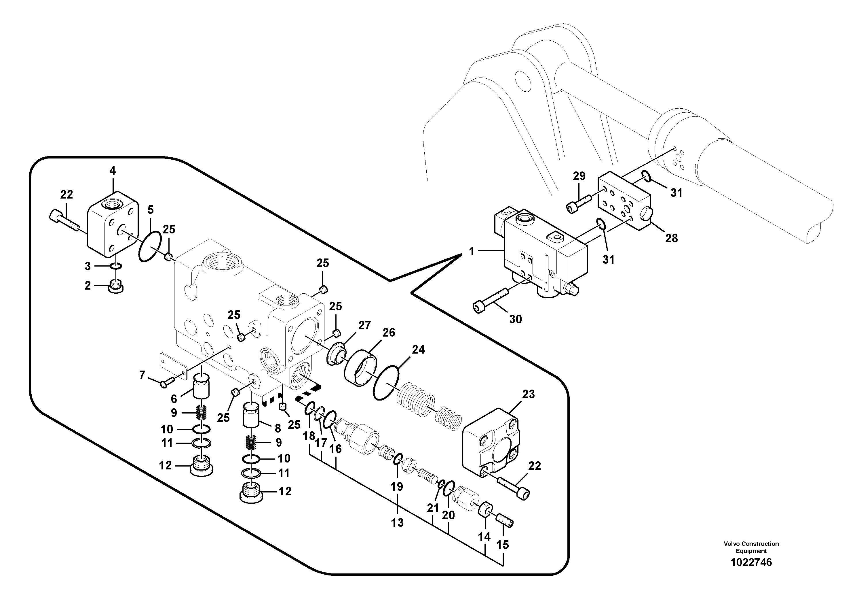 Схема запчастей Volvo EC180B - 47326 Working hydraulic, dipper arm rupture valve mount EC180B PRIME S/N 12001-