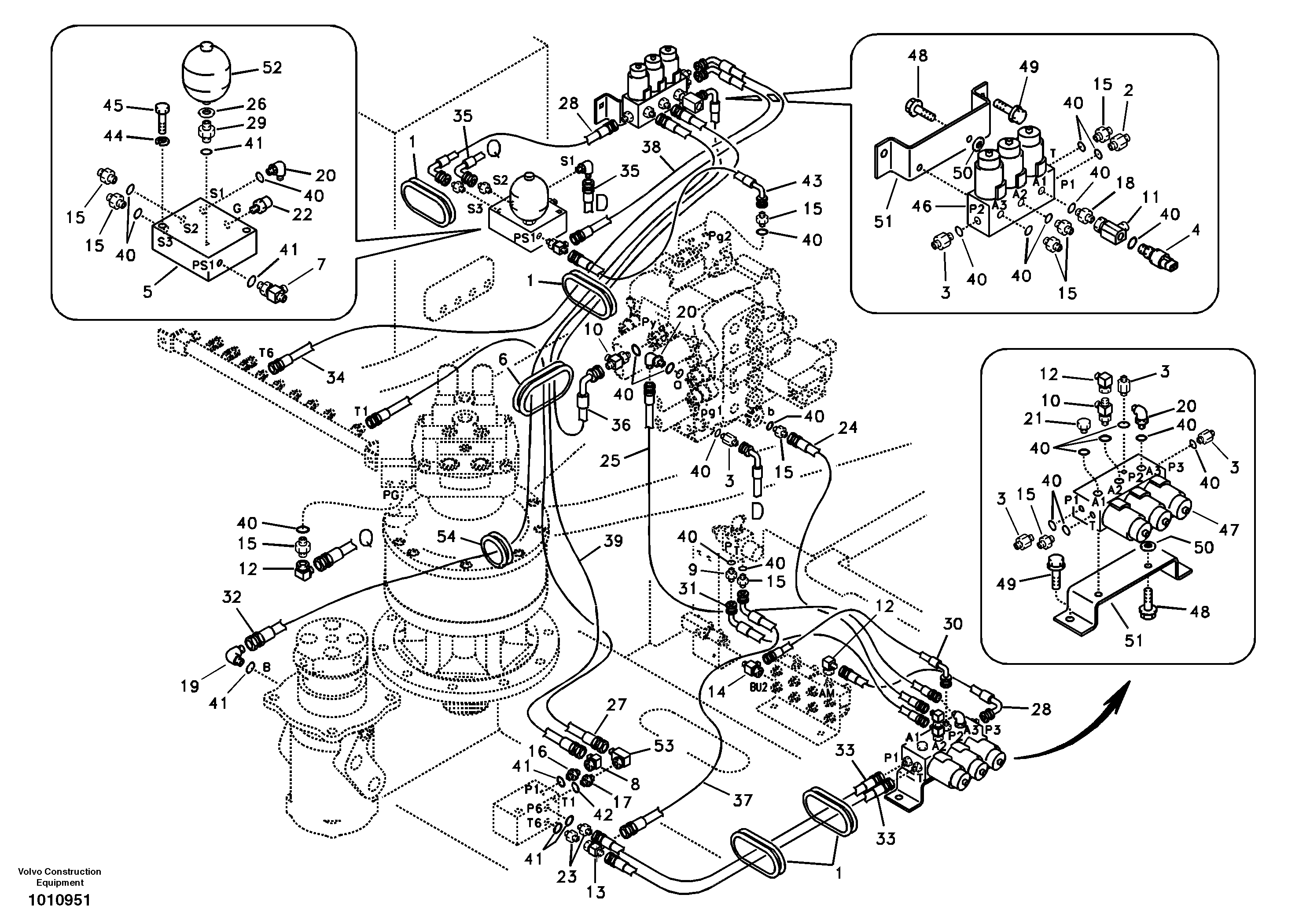 Схема запчастей Volvo EC180B - 98538 Servo system, control valve to solenoid valve EC180B PRIME S/N 12001-
