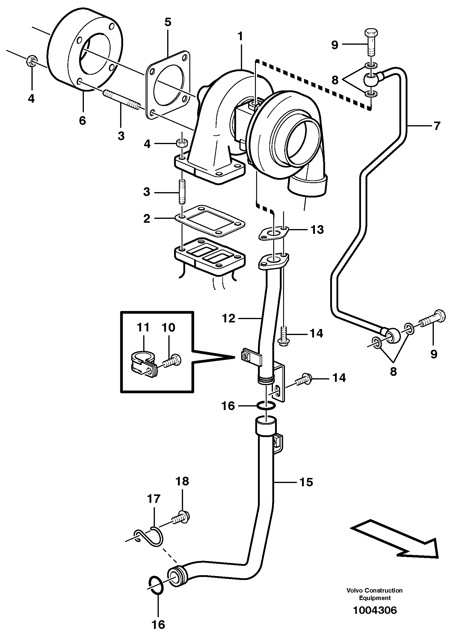 Схема запчастей Volvo EC180B - 6071 Турбокомпрессор (турбина) с установочными деталями EC180B