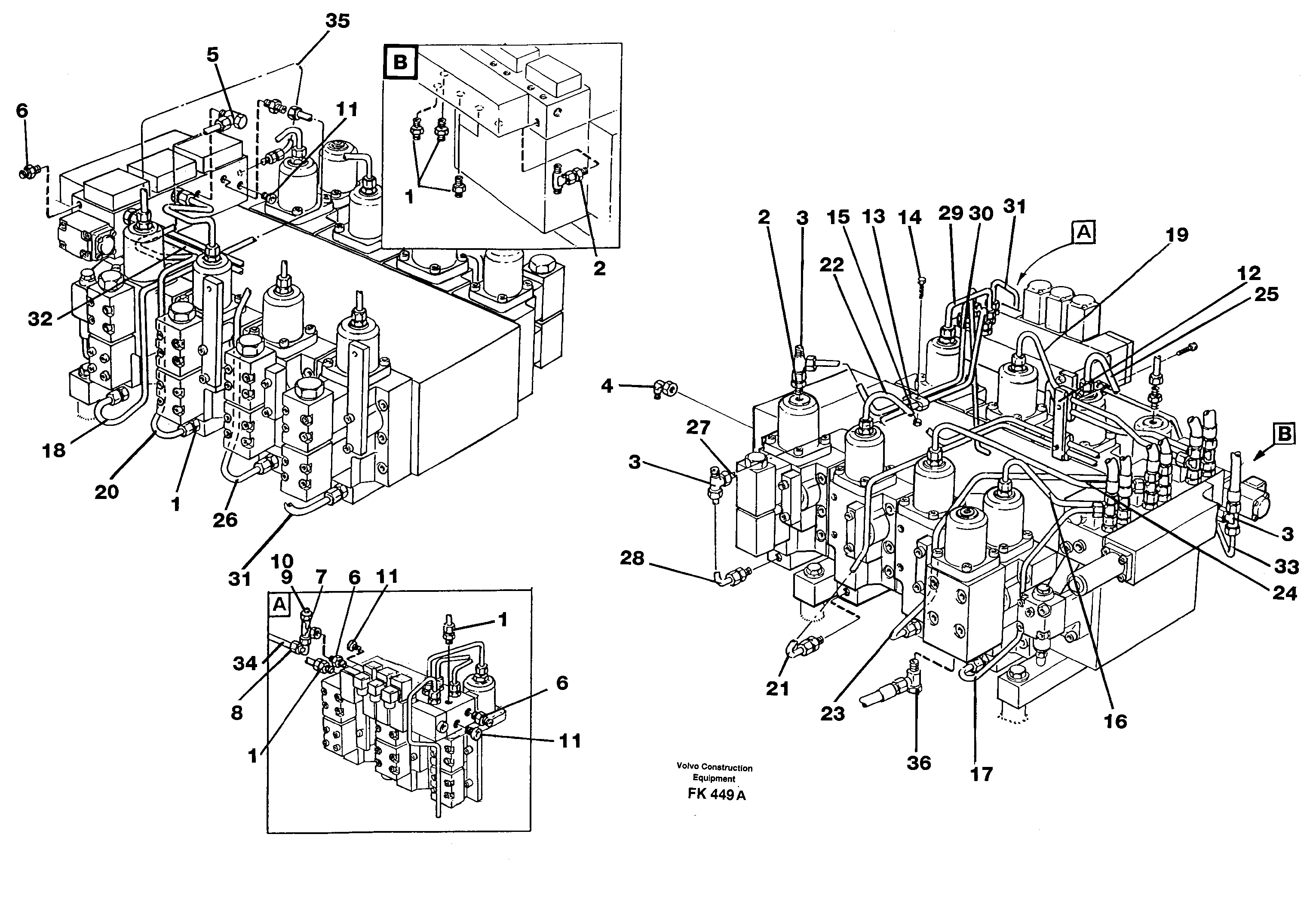 Схема запчастей Volvo EW200 - 104062 Main valve assembly, tubes connections EW200 ?KERMAN ?KERMAN EW200