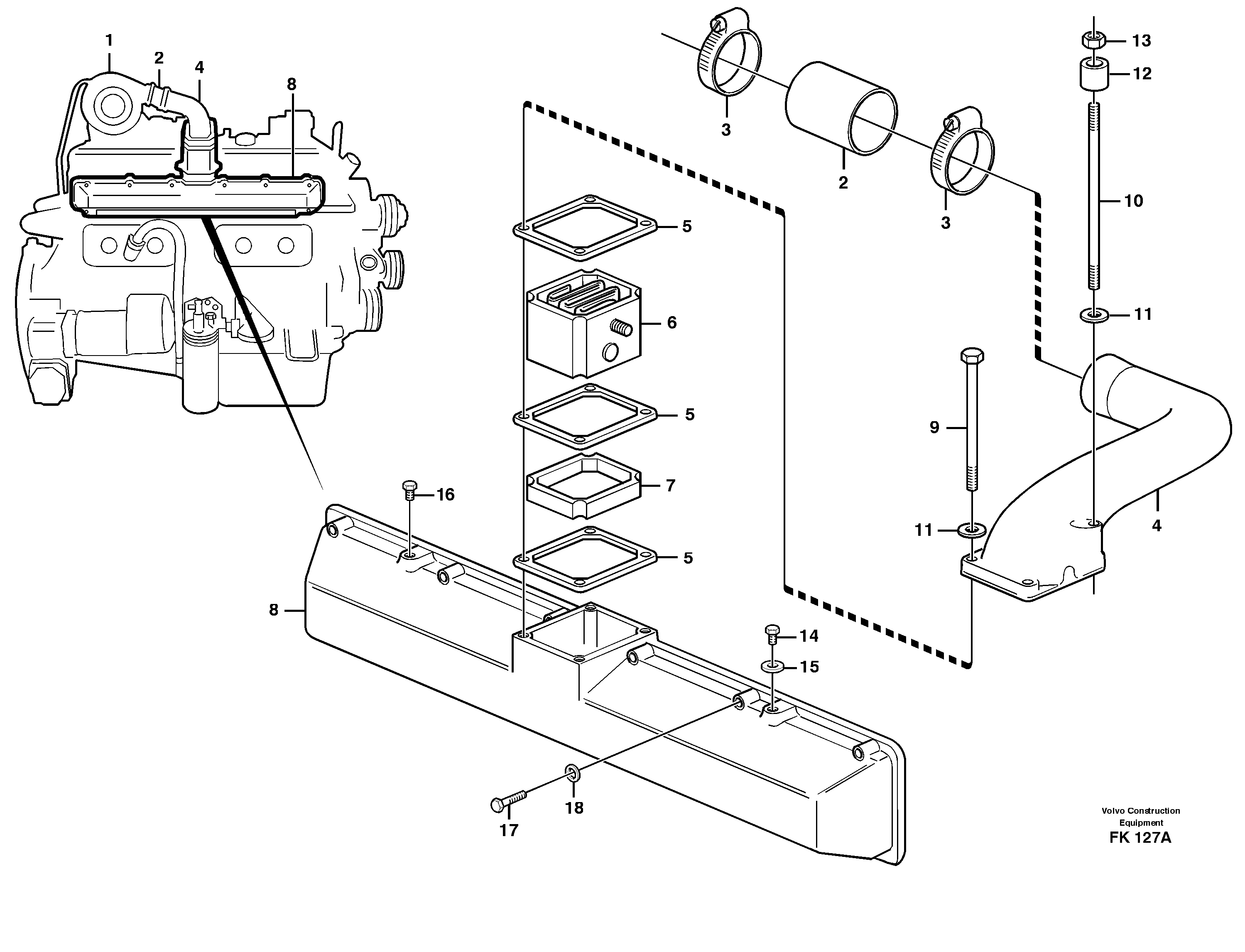 Схема запчастей Volvo EW200 - 67387 Induction manifold with fitting parts EW200 ?KERMAN ?KERMAN EW200