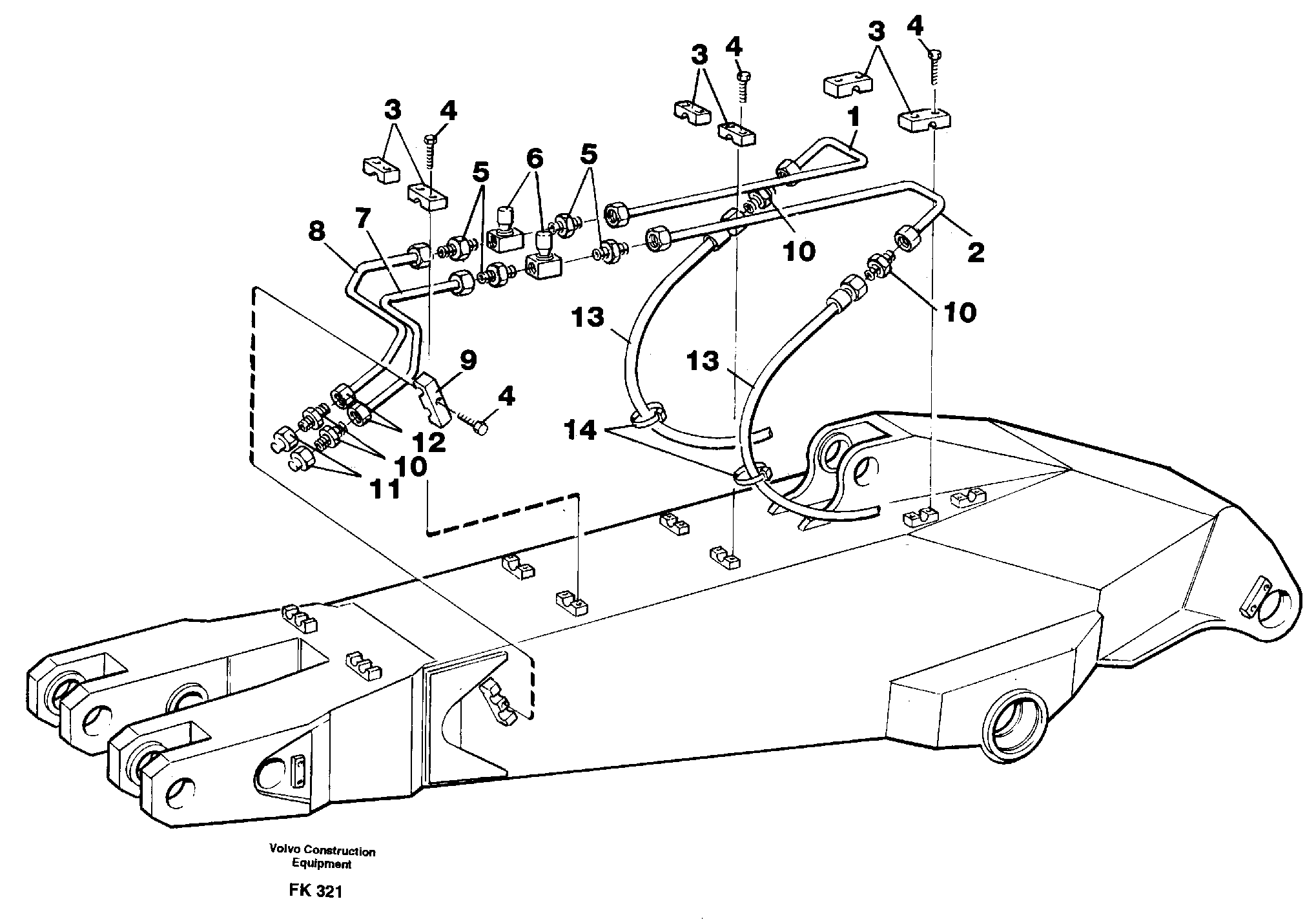 Схема запчастей Volvo EW200 - 77214 Slope bucket equipment ondipper 2.0 m, 2.4 m, 2,8 m. On left side EW200 ?KERMAN ?KERMAN EW200