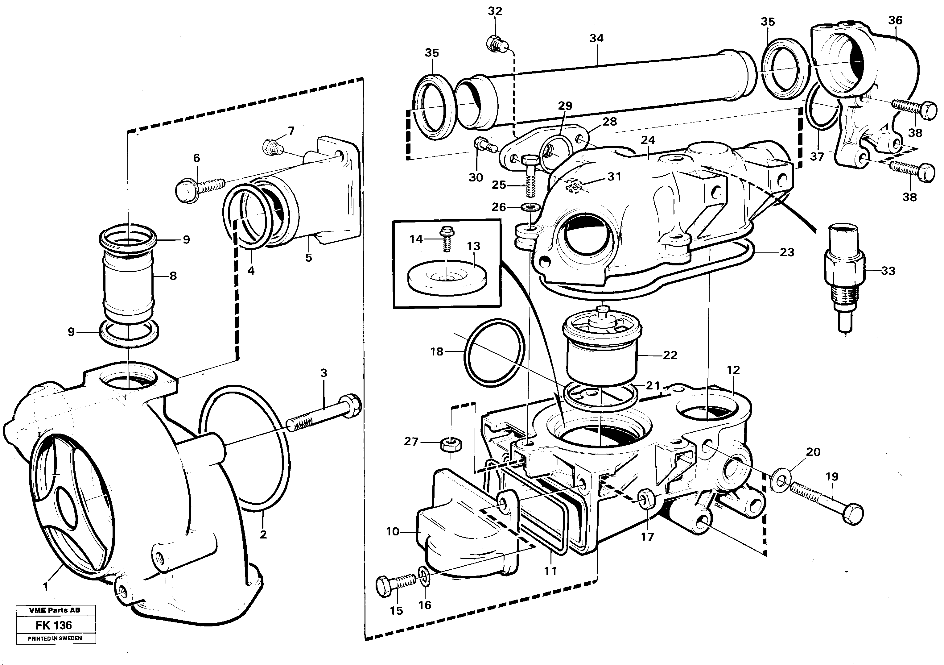 Схема запчастей Volvo EW200 - 14411 Water pump and thermostat EW200 ?KERMAN ?KERMAN EW200