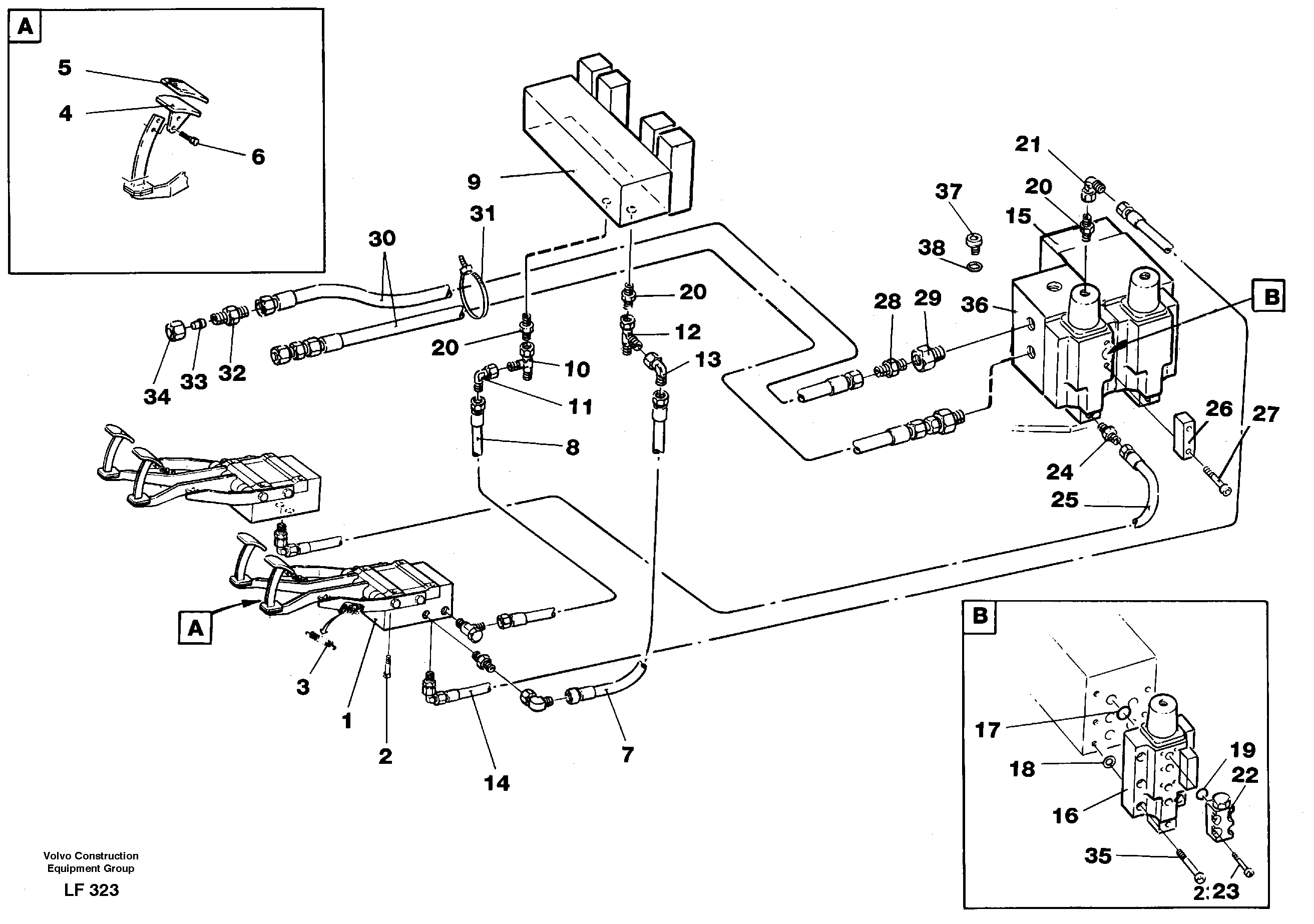 Схема запчастей Volvo EW200 - 38246 Pedal operated slope bucket/grab hydaulics on monoboom EW200 SER NO 3175-