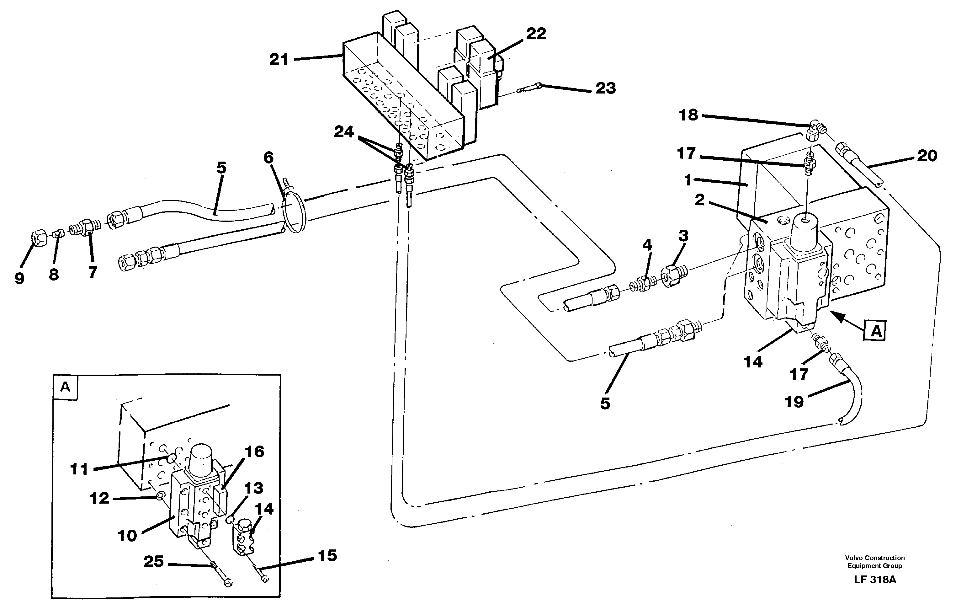 Схема запчастей Volvo EW200 - 39574 Button operated slope bucket/grab hydraulics onadj. boom EW200 SER NO 3175-