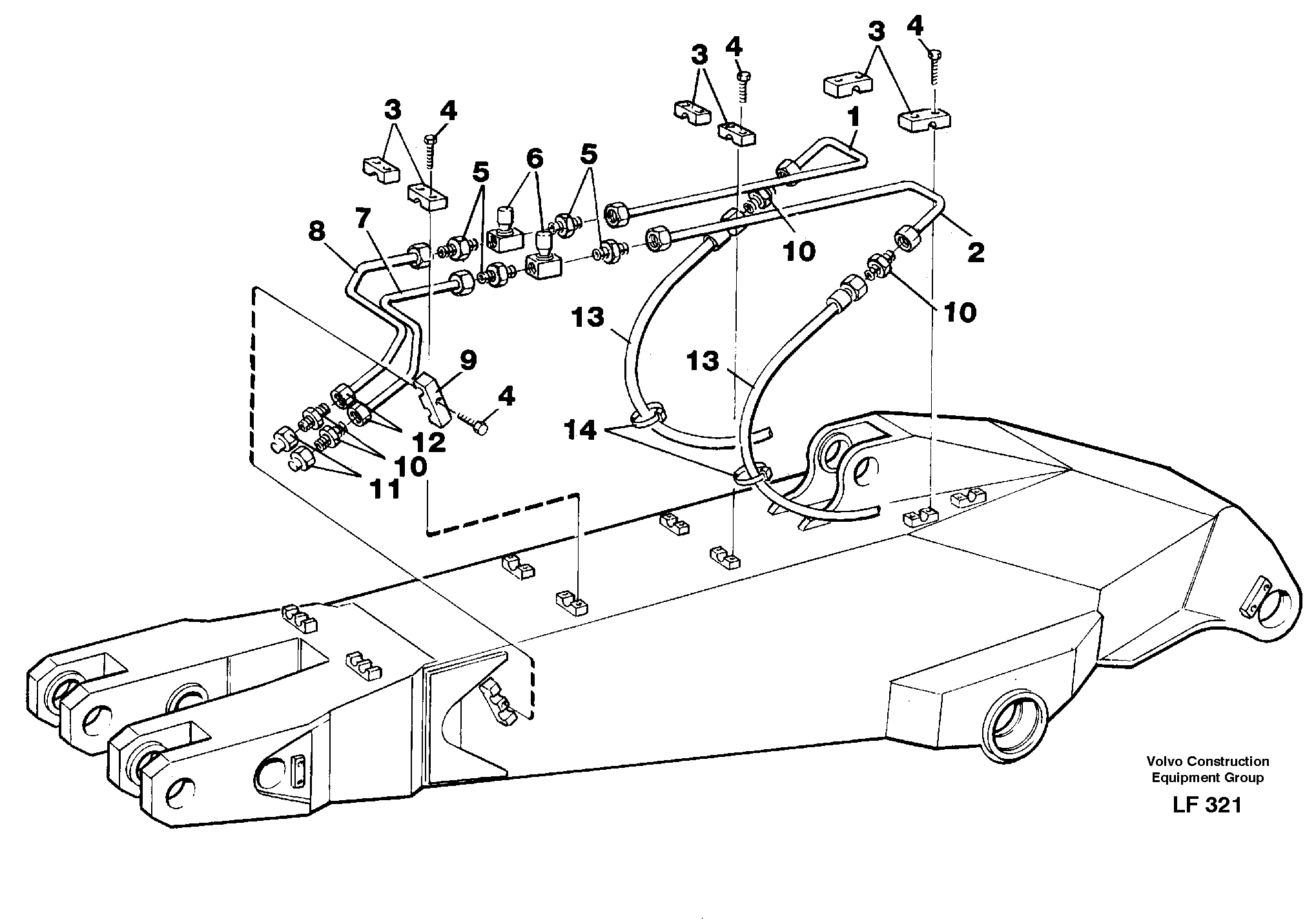 Схема запчастей Volvo EW200 - 76503 Slope bucket equipment ondipper 2.0 m, 2.4 m, 2,8 m. On left side EW200 SER NO 3175-