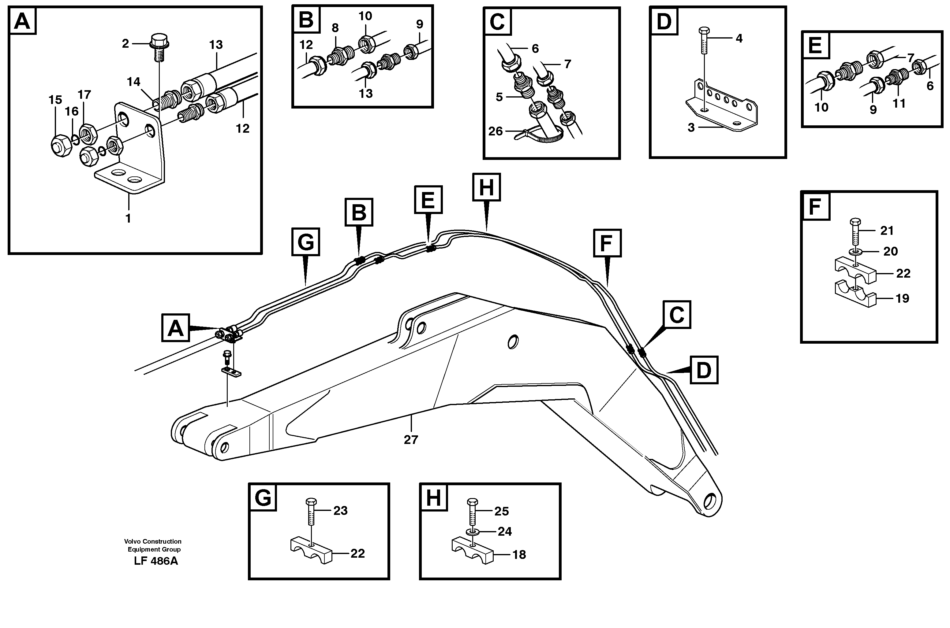 Схема запчастей Volvo EW200 - 97038 Grab equipm on boom 4.65 m/5,20 m,switch valve EW200 SER NO 3175-
