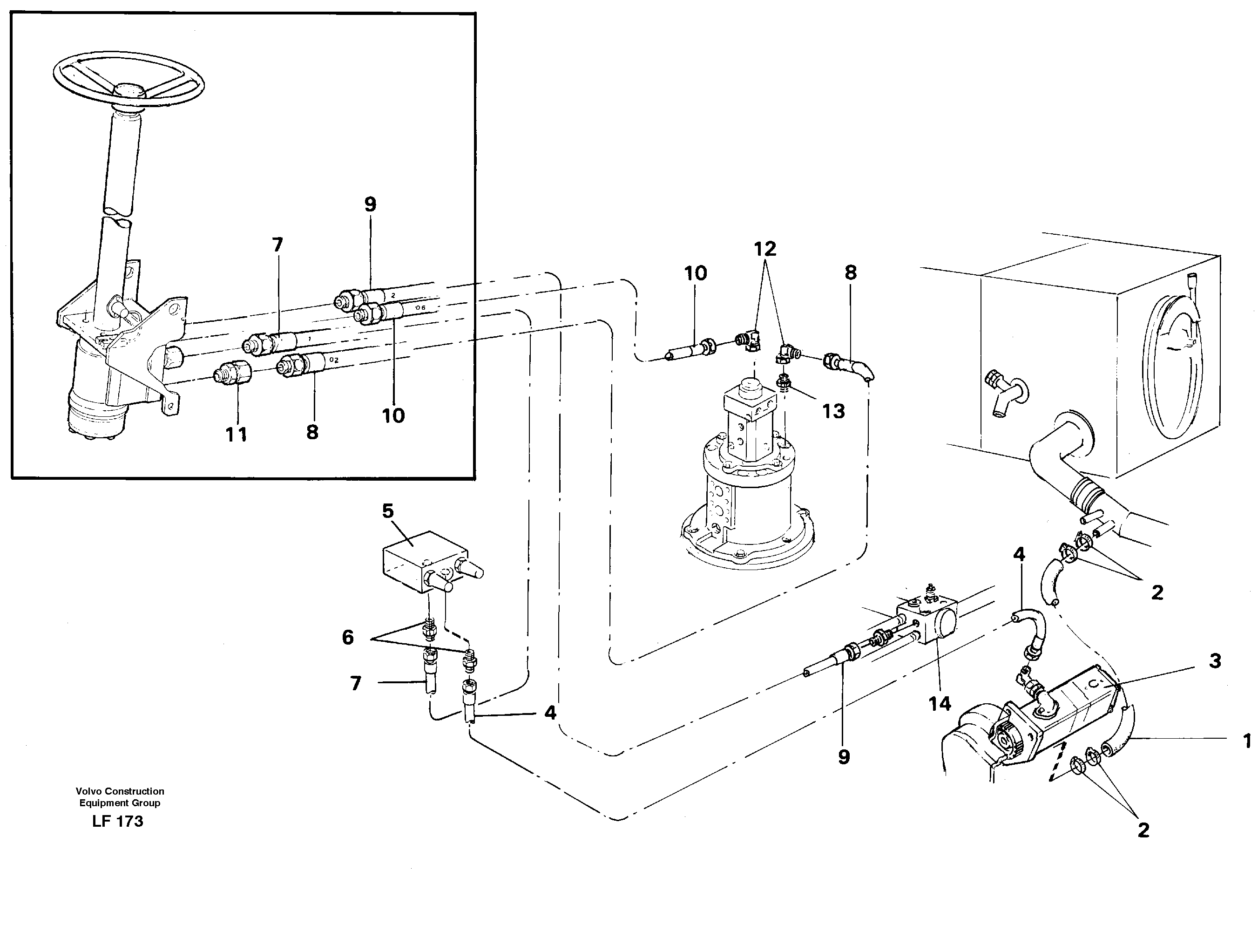 Схема запчастей Volvo EW200 - 84228 Steering system in superstructure EW200 SER NO 3175-