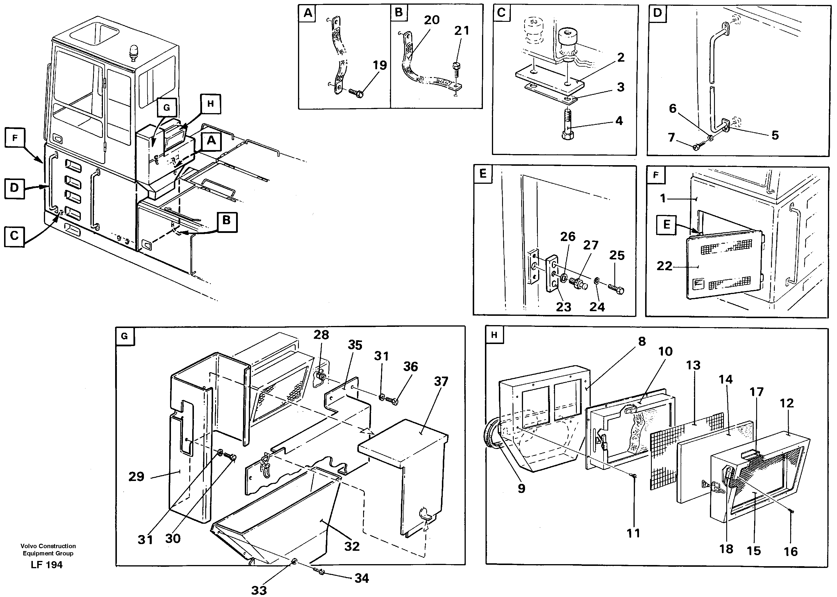 Схема запчастей Volvo EW200 - 34894 Cab elevation on superstructure, 1220 mm EW200 SER NO 3175-
