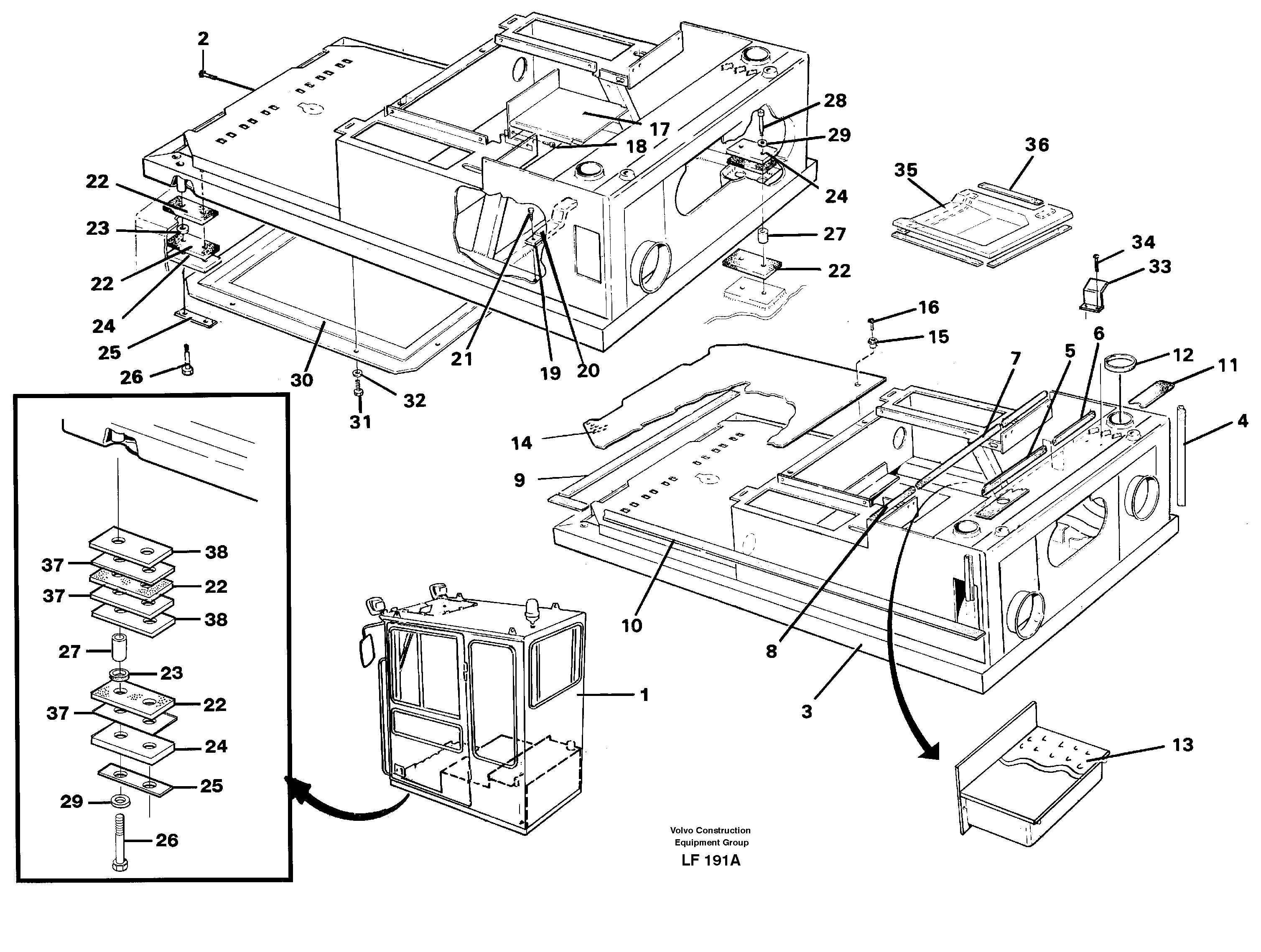 Схема запчастей Volvo EW200 - 35043 Drivers cab and cabin floor EW200 SER NO 3175-