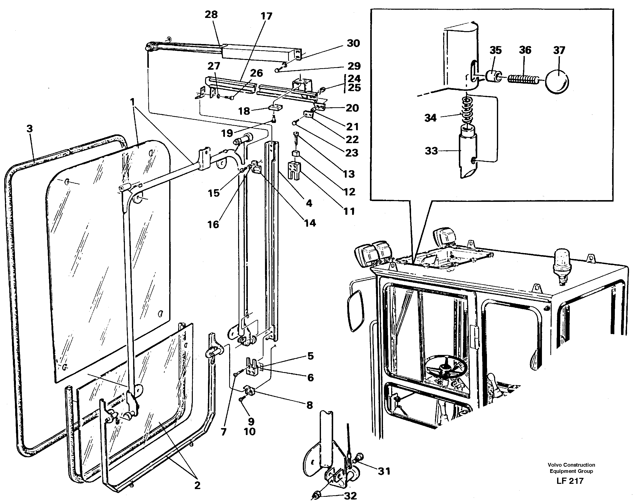 Схема запчастей Volvo EW200 - 34146 Front window Lifting device EW200 SER NO 3175-