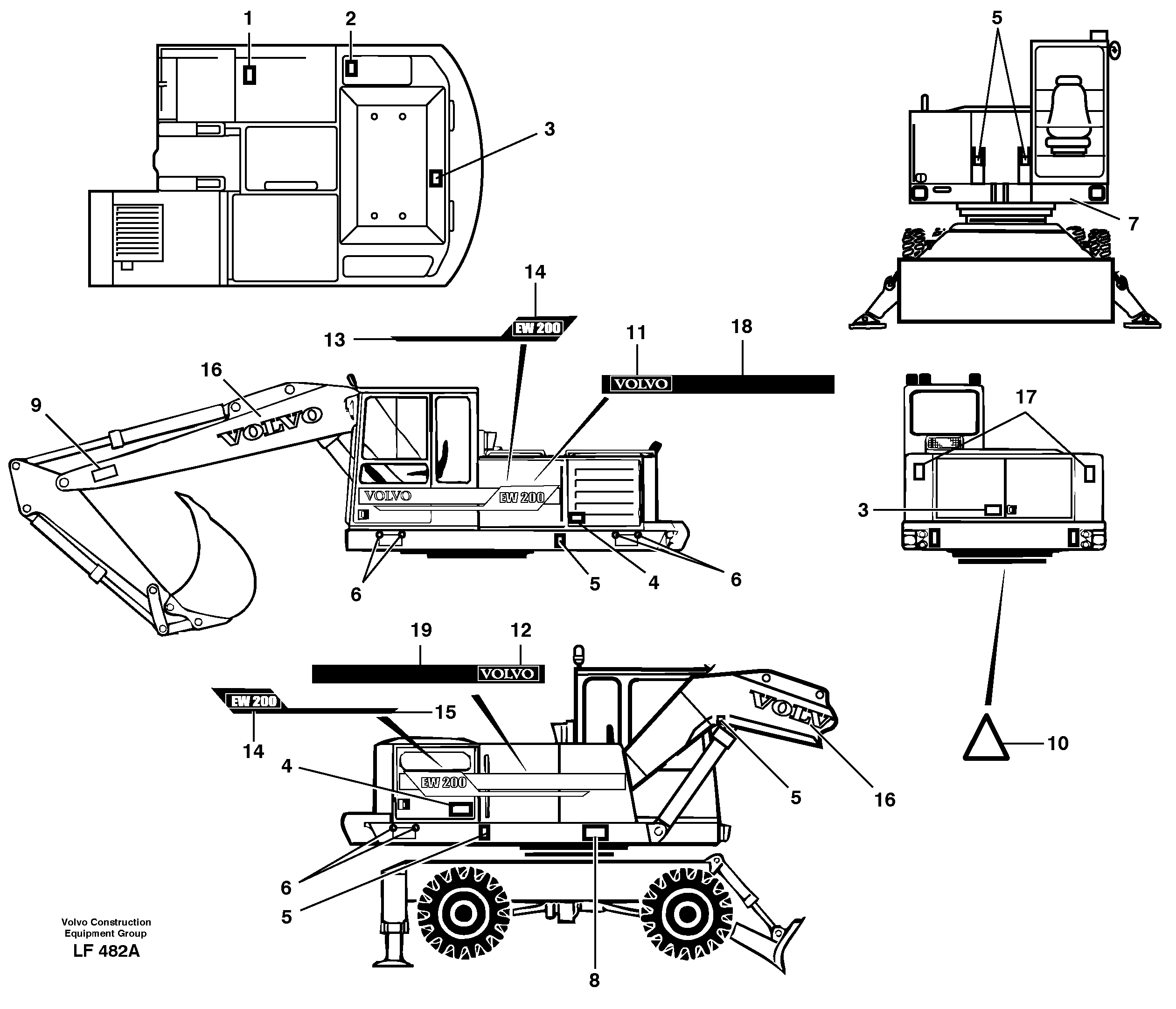 Схема запчастей Volvo EW200 - 92082 Sign plates and transfer,outer location EW200 SER NO 3175-