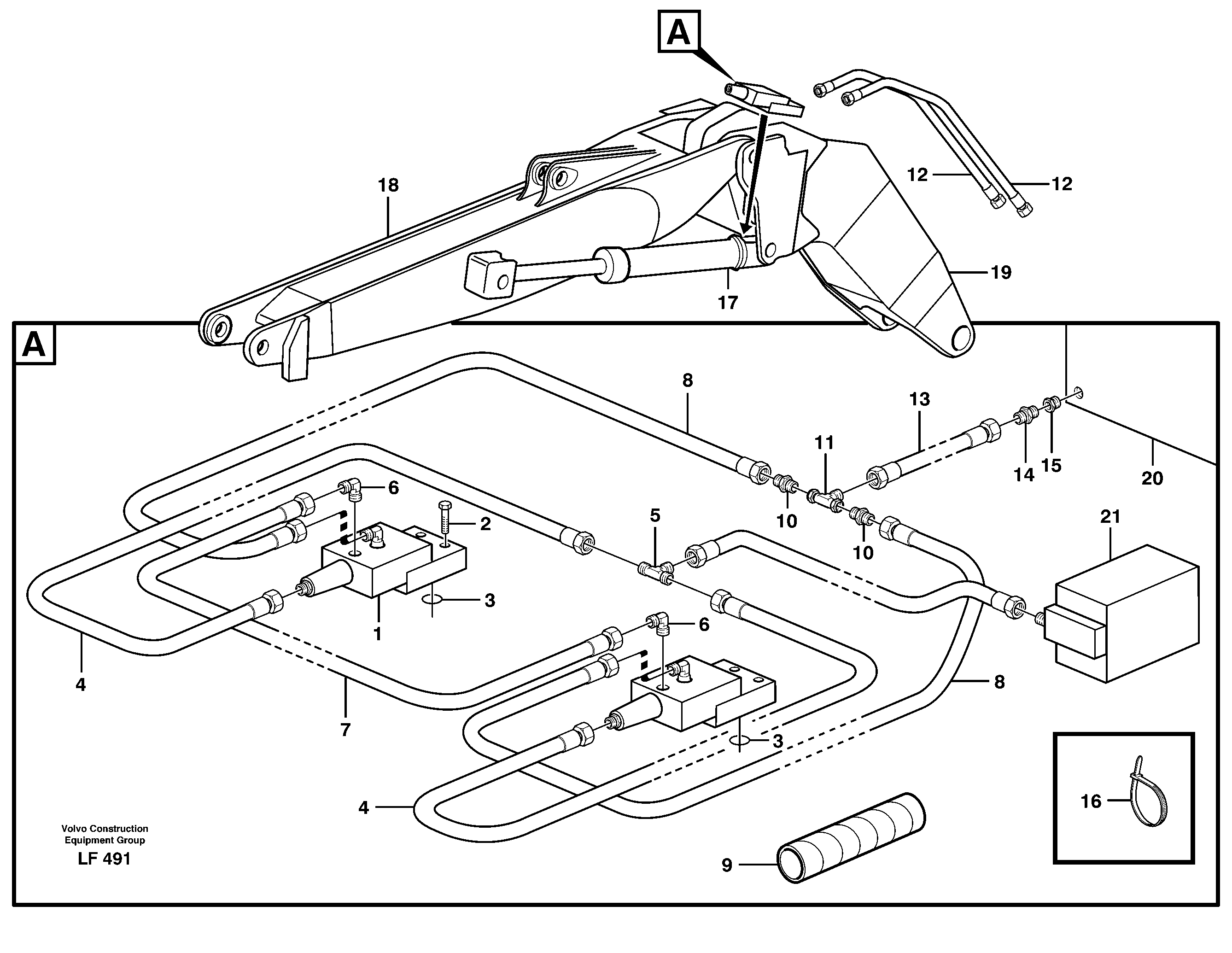 Схема запчастей Volvo EW200 - 40336 Hydraulic system, line brk valve,tilt cylinder EW200 SER NO 3175-