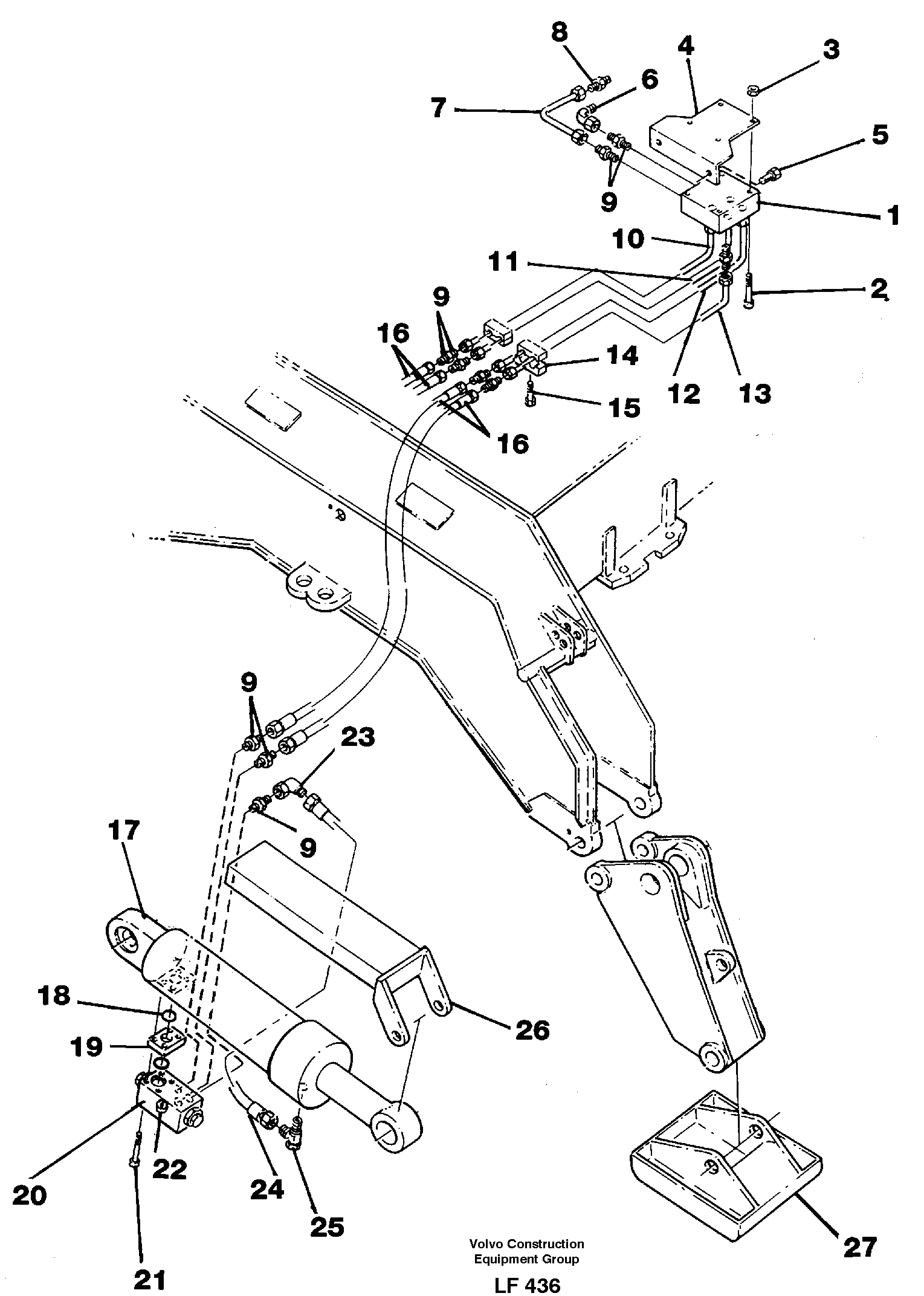 Схема запчастей Volvo EW200 - 57493 Hydraulic system, outriggers with articu- lated plates EW200 SER NO 3175-