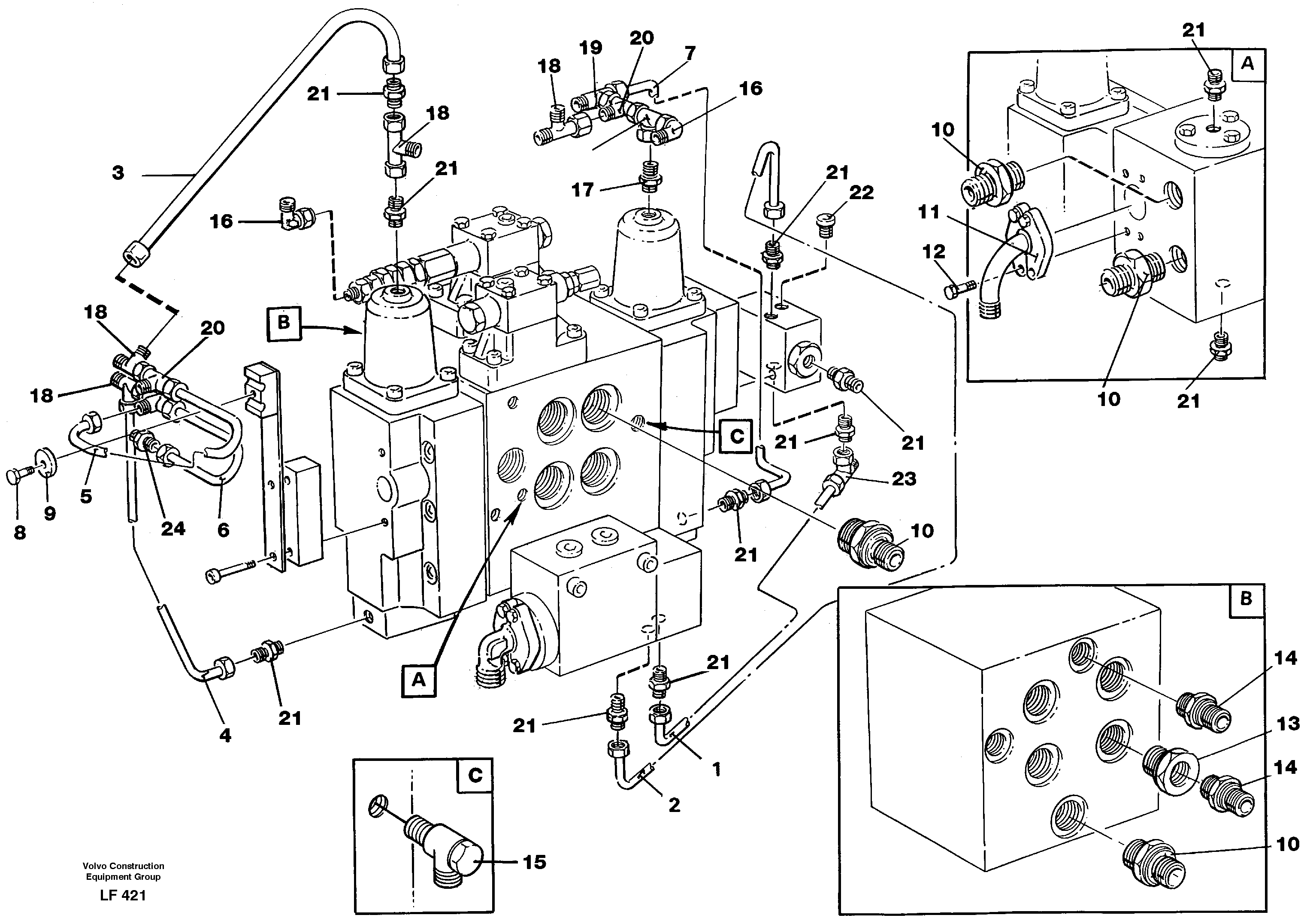 Схема запчастей Volvo EW200 - 36609 Slew valve assembly Nippels EW200 SER NO 3175-