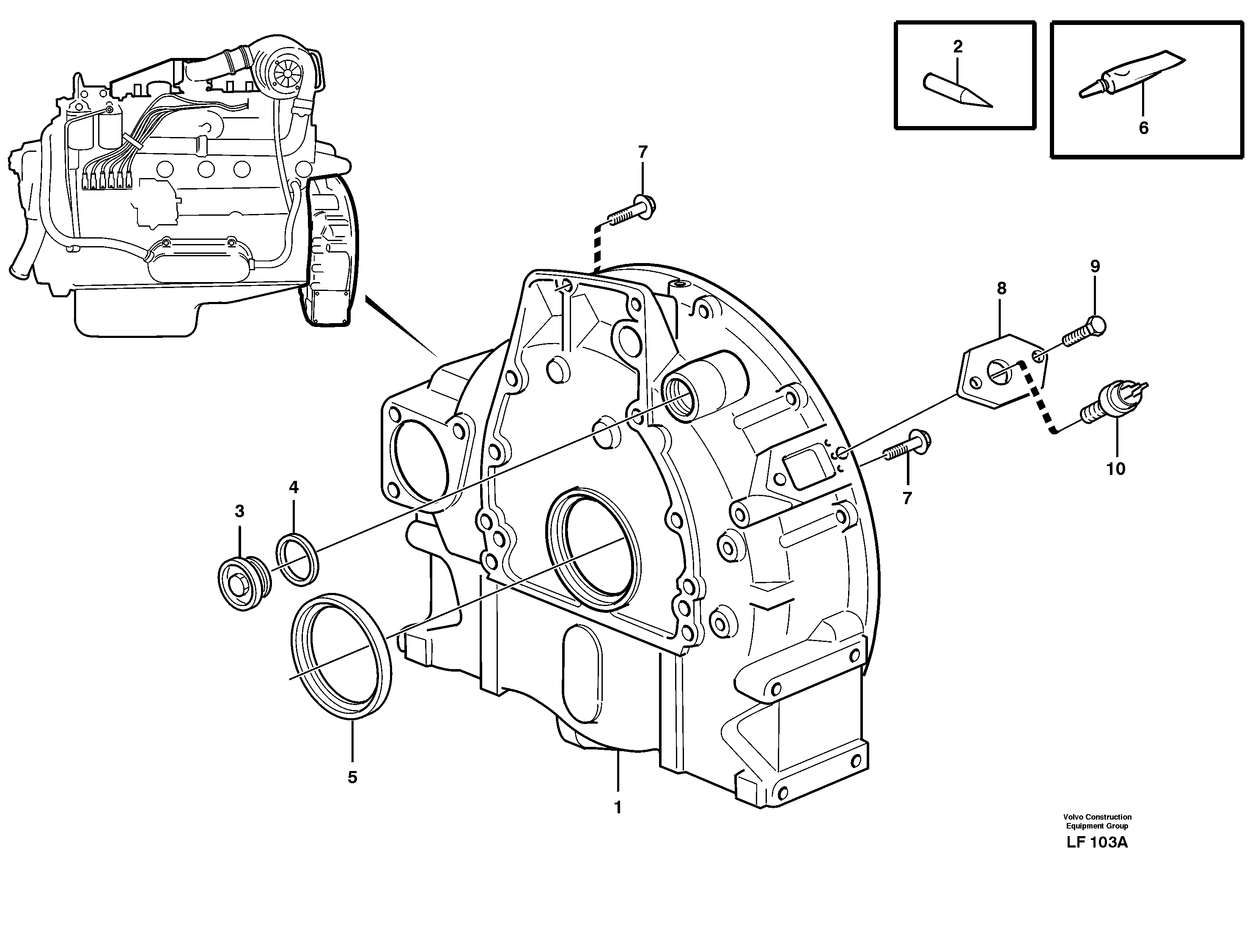 Схема запчастей Volvo EW200 - 10106 Картер маховика EW200 SER NO 3175-