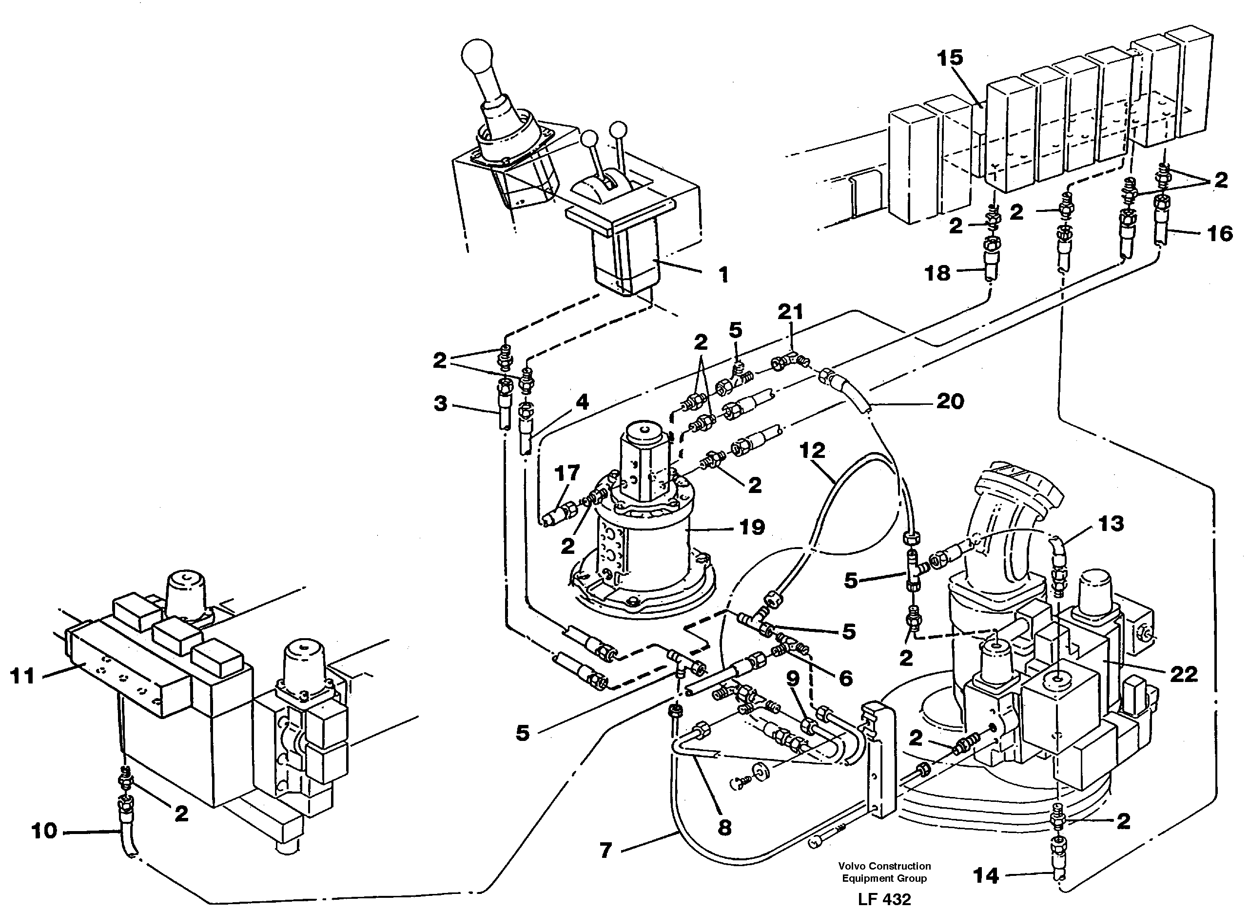 Схема запчастей Volvo EW200 - 38243 Servo hydraulics, incl. dozer/outriggers and fuelmiser EW200 SER NO 3175-