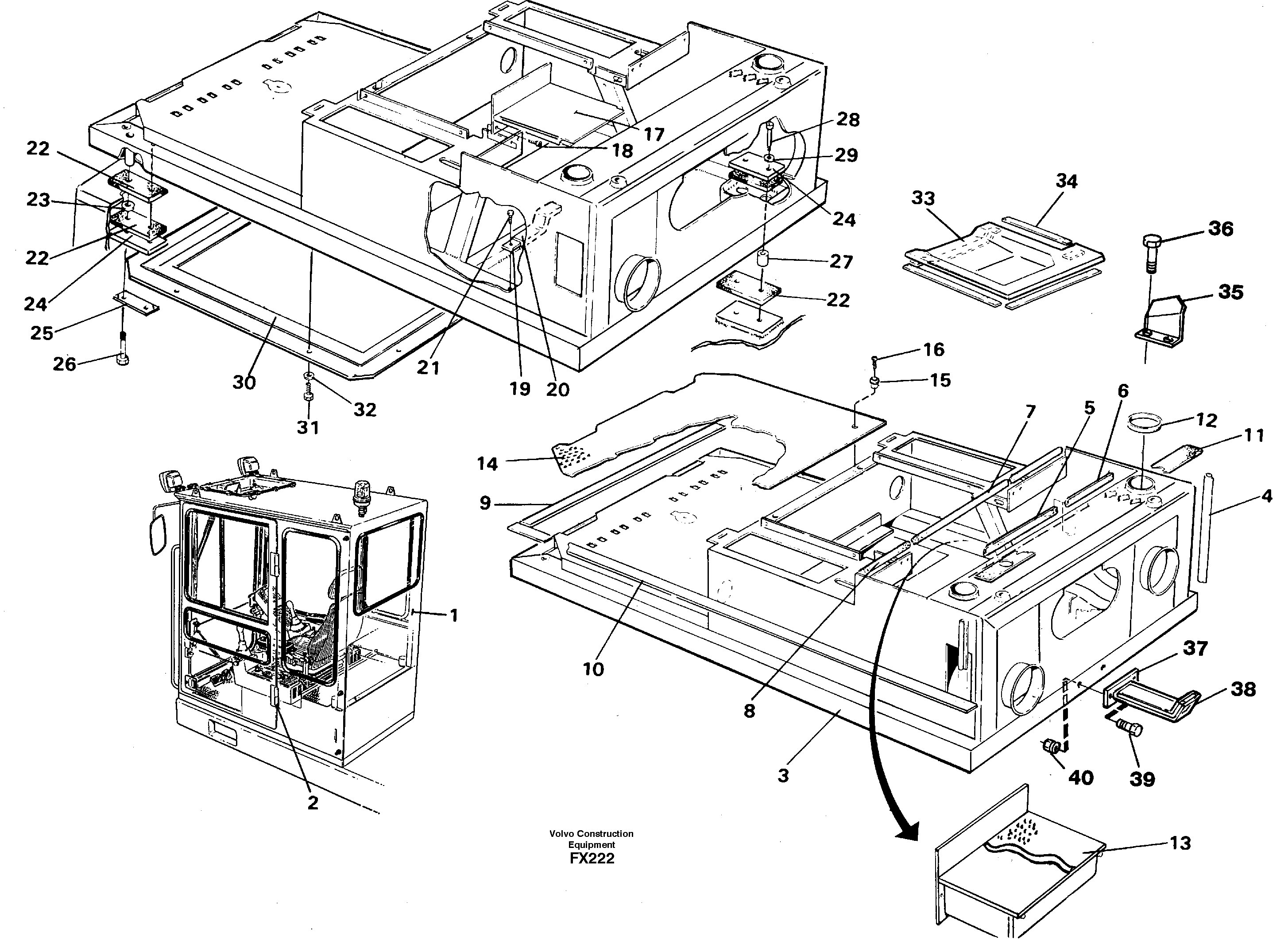 Схема запчастей Volvo EC130C - 31511 Drivers cab and cabin floor EC130C SER NO 221-