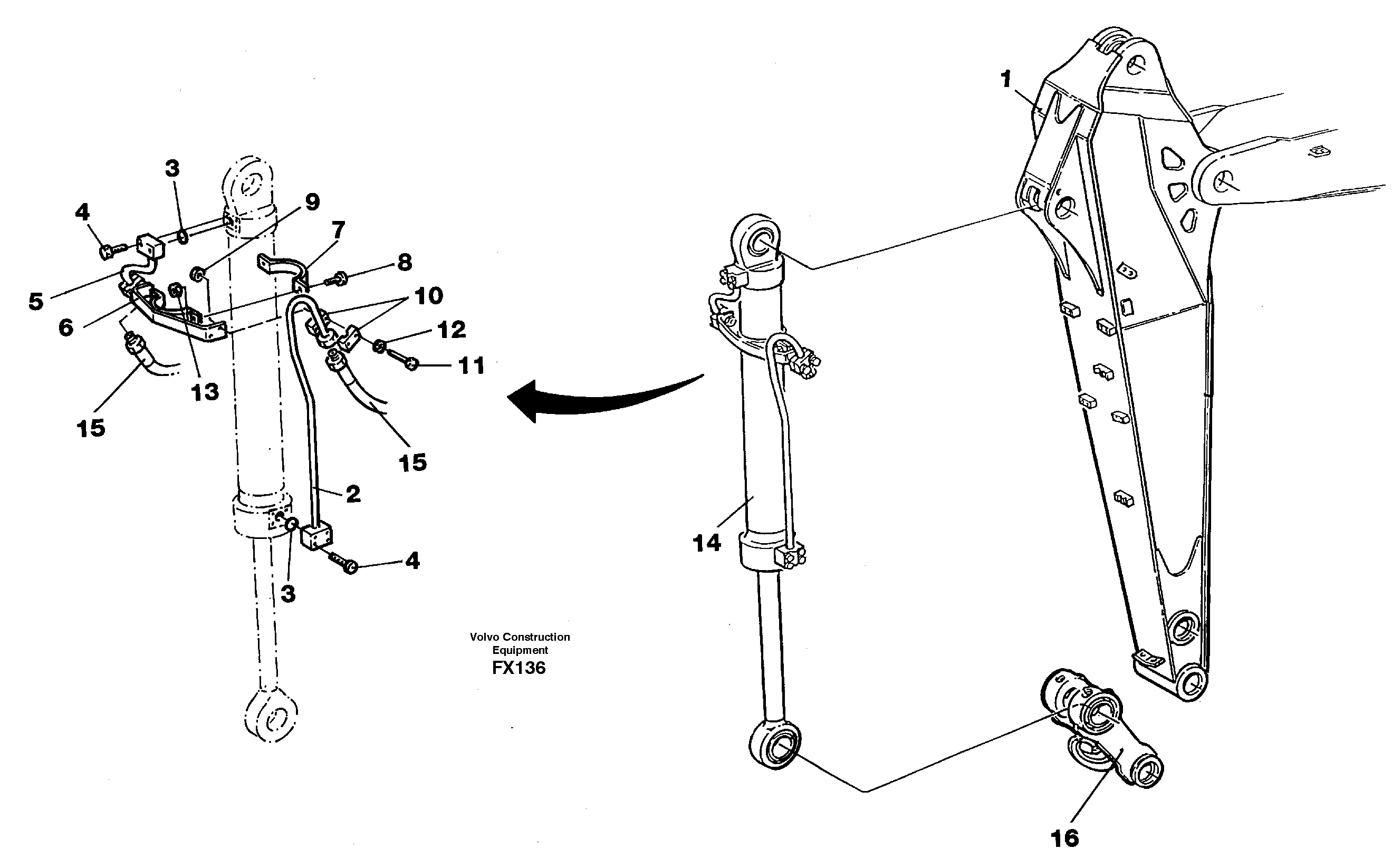 Схема запчастей Volvo EC130C - 28174 Hydraulic system, dipper arm 2.0m, 2,4m EC130C SER NO 221-