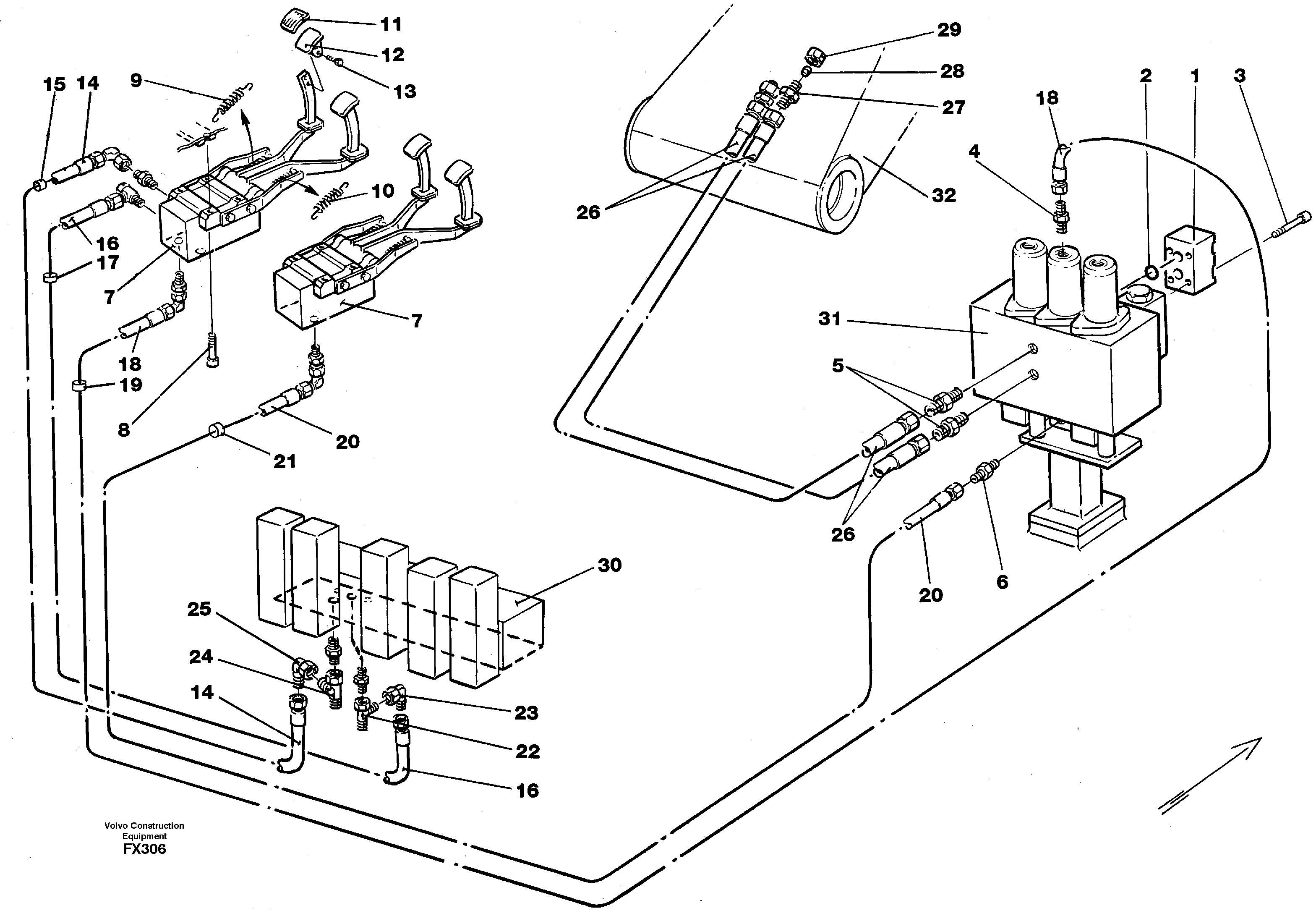 Схема запчастей Volvo EC130C - 14729 Slope bucket/rotating grab hydraulics in base machine EC130C SER NO 221-