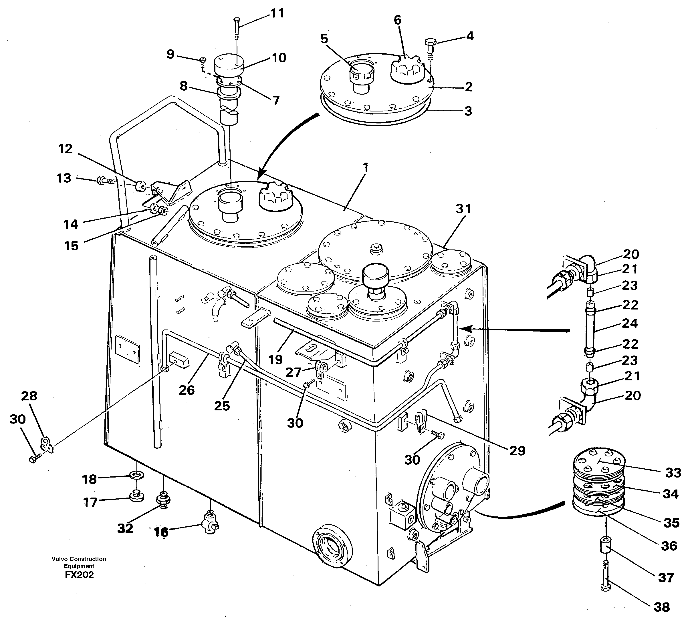 Схема запчастей Volvo EC130C - 12575 Топливный бак (бензобак) EC130C SER NO 221-