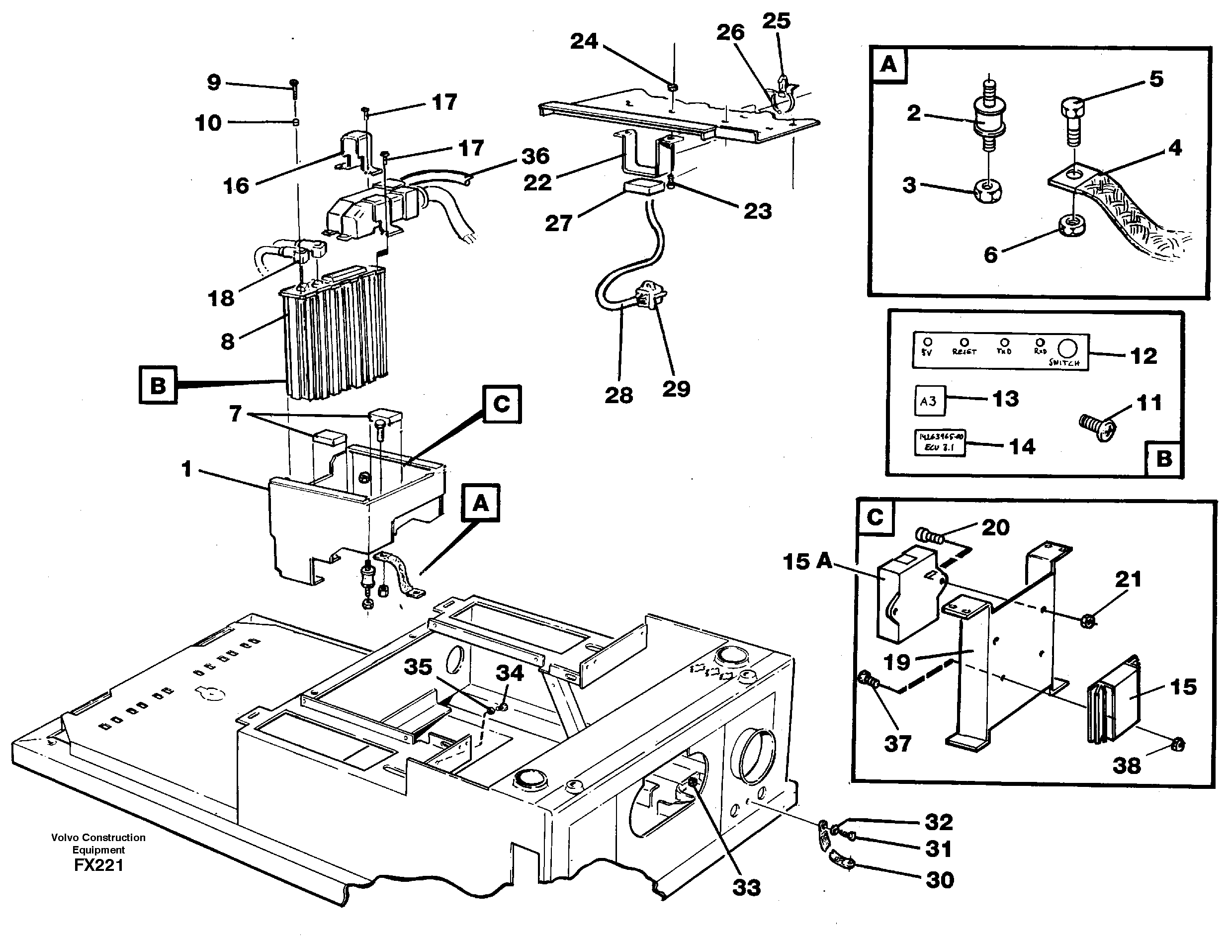 Схема запчастей Volvo EC130C - 12584 Electric installation in cab floor EC130C SER NO 221-