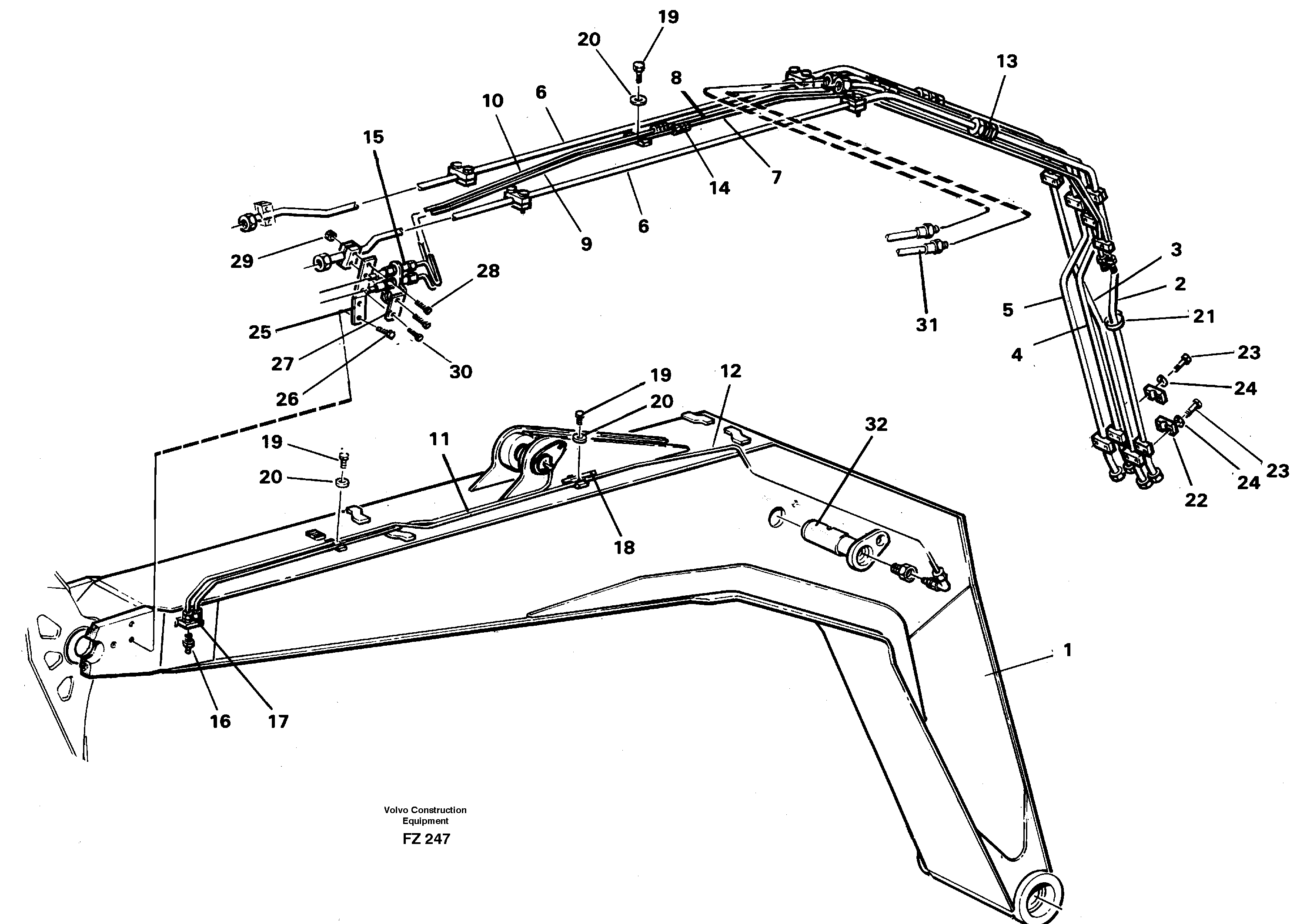 Схема запчастей Volvo EC150C - 45748 Pipes and fitting parts for 6.65 m boom EC150C SER NO 254-