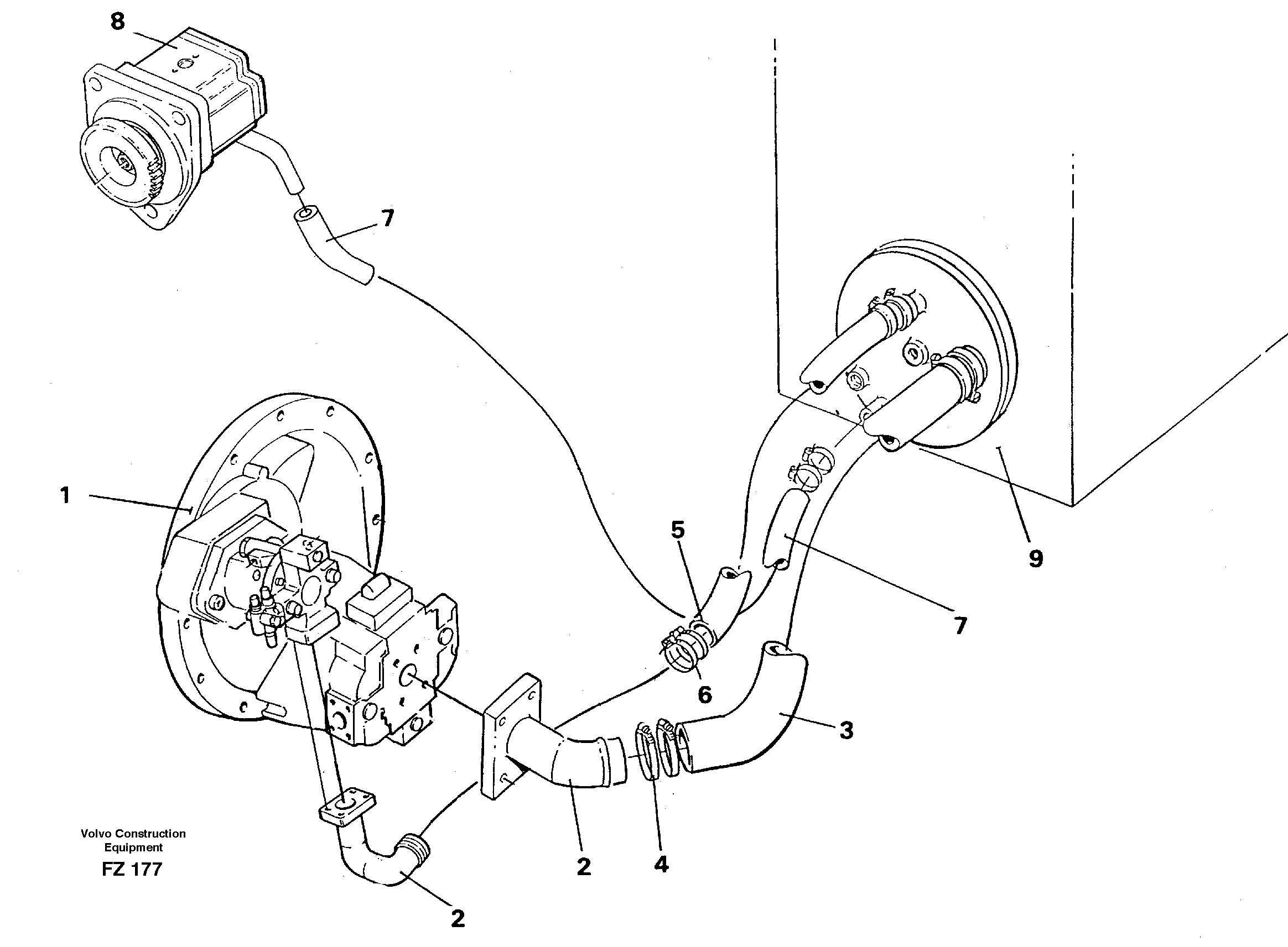 Схема запчастей Volvo EC150C - 71058 Hydraulic system suction lines EC150C SER NO 254-