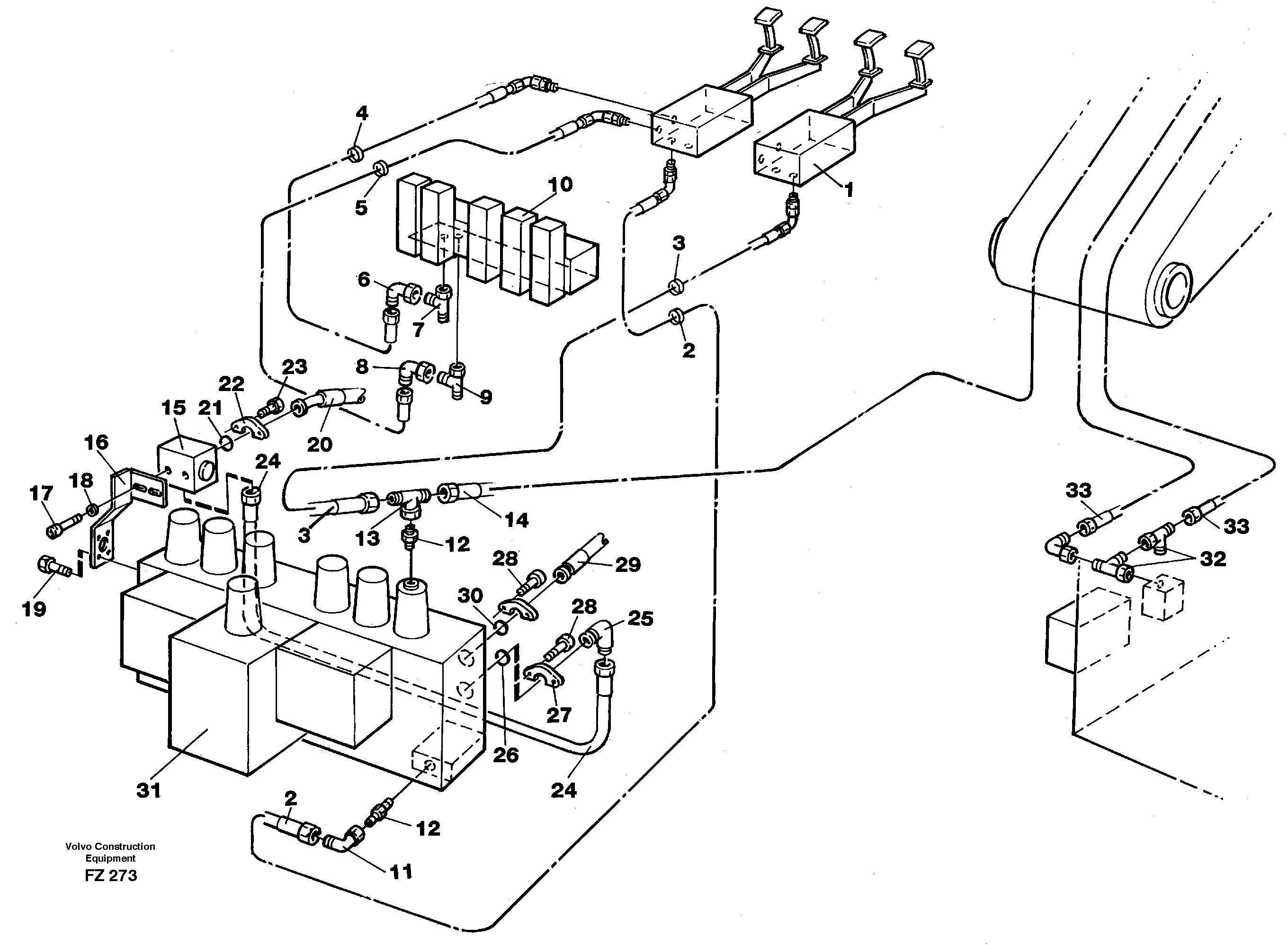Схема запчастей Volvo EC150C - 88592 Hydraulic system adjustable boom in base machine EC150C SER NO 254-