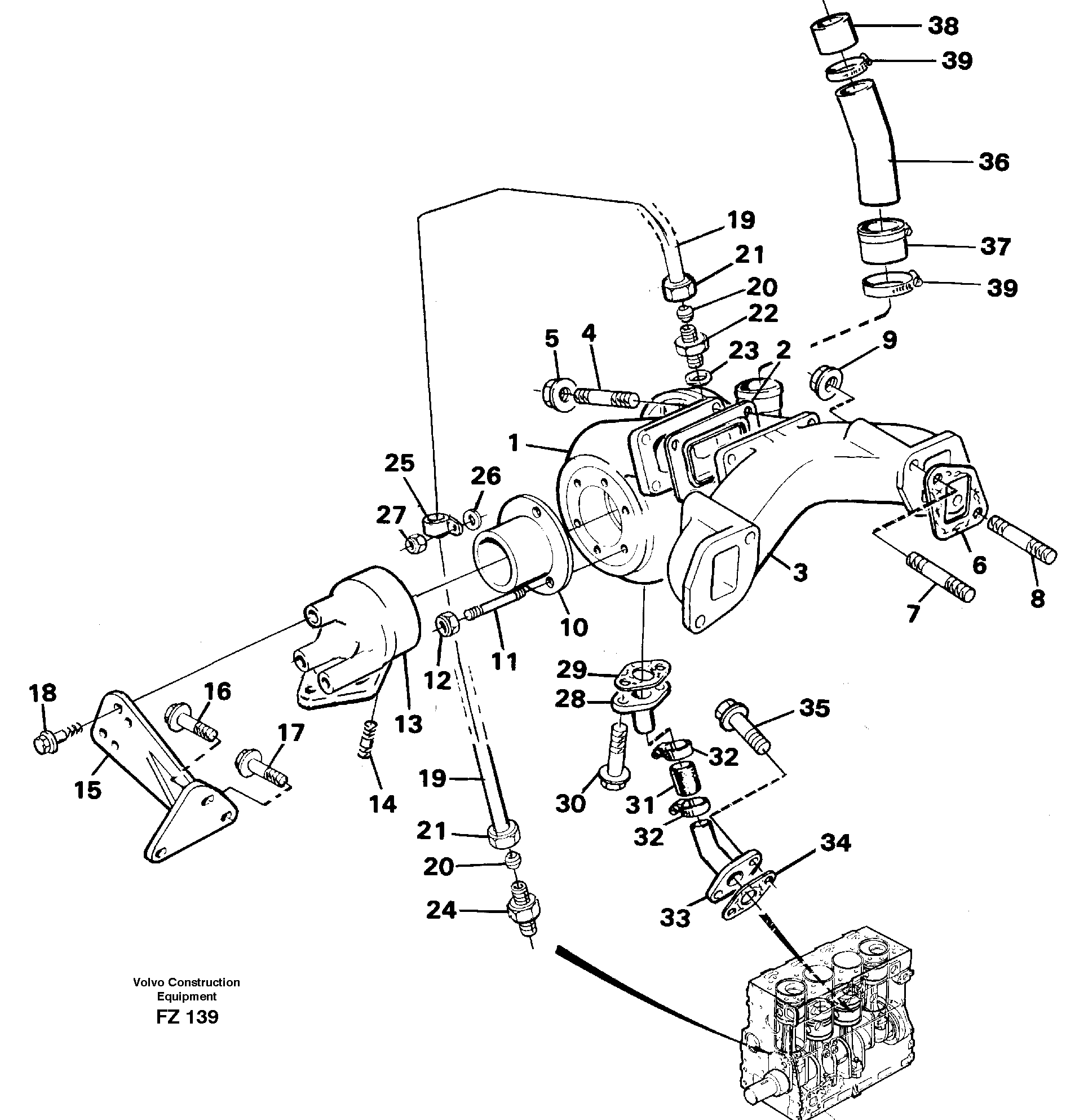 Схема запчастей Volvo EC150C - 44780 Turbocharger with exhaustmanifold EC150C SER NO 254-