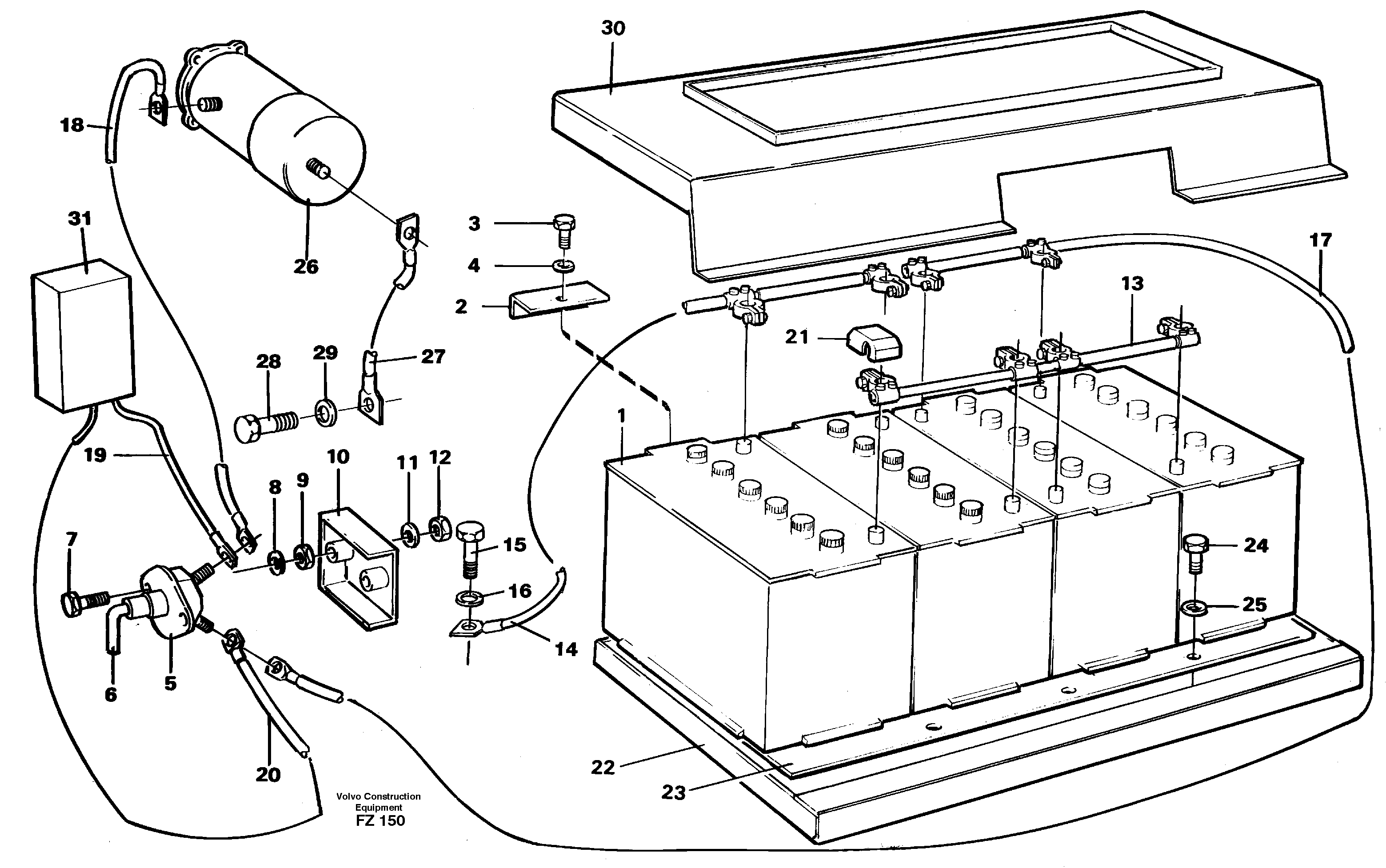 Схема запчастей Volvo EC150C - 44784 Battery with assembling details EC150C SER NO 254-