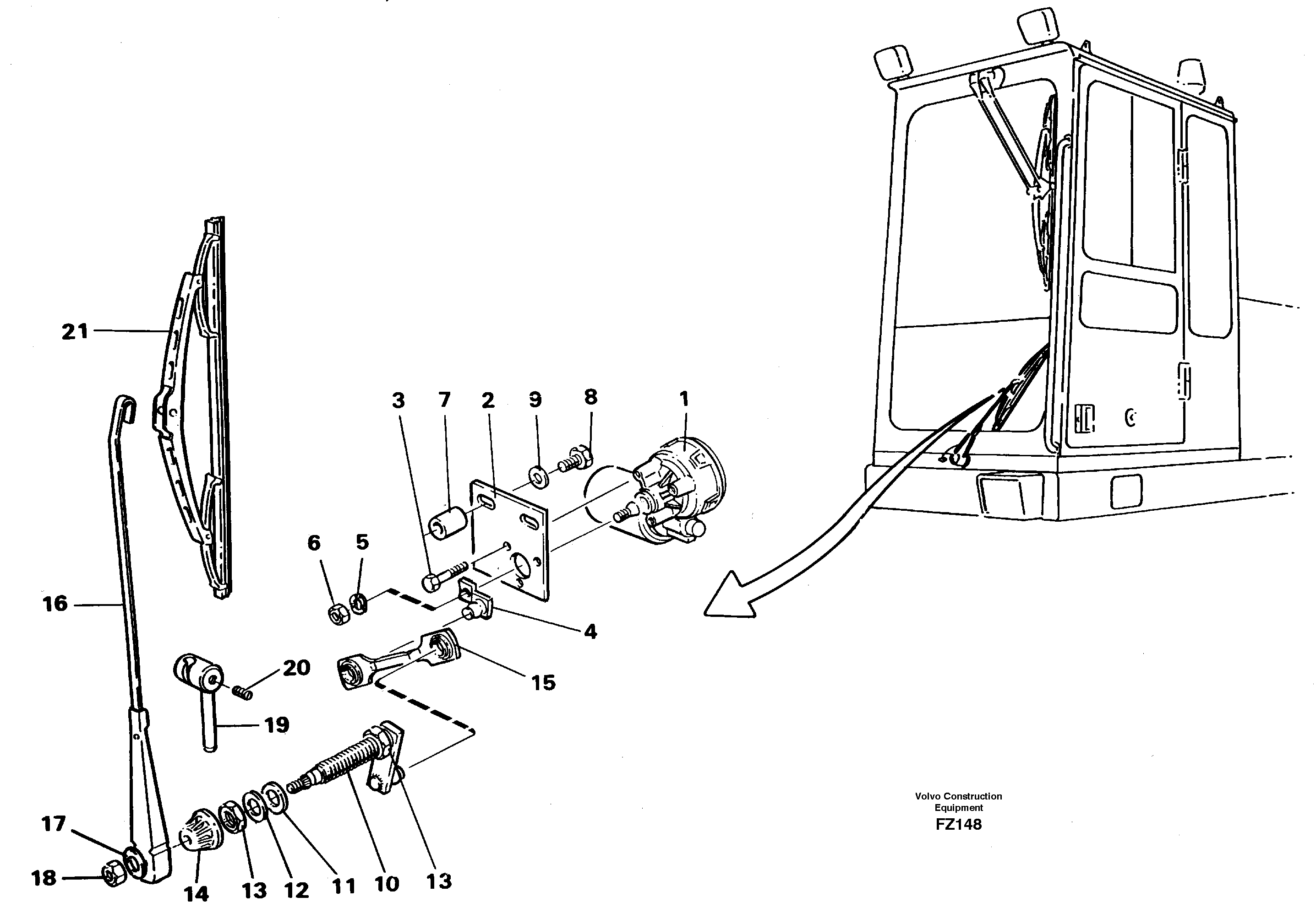 Схема запчастей Volvo EC150C - 8367 Windscreen wiper, lower EC150C SER NO 254-